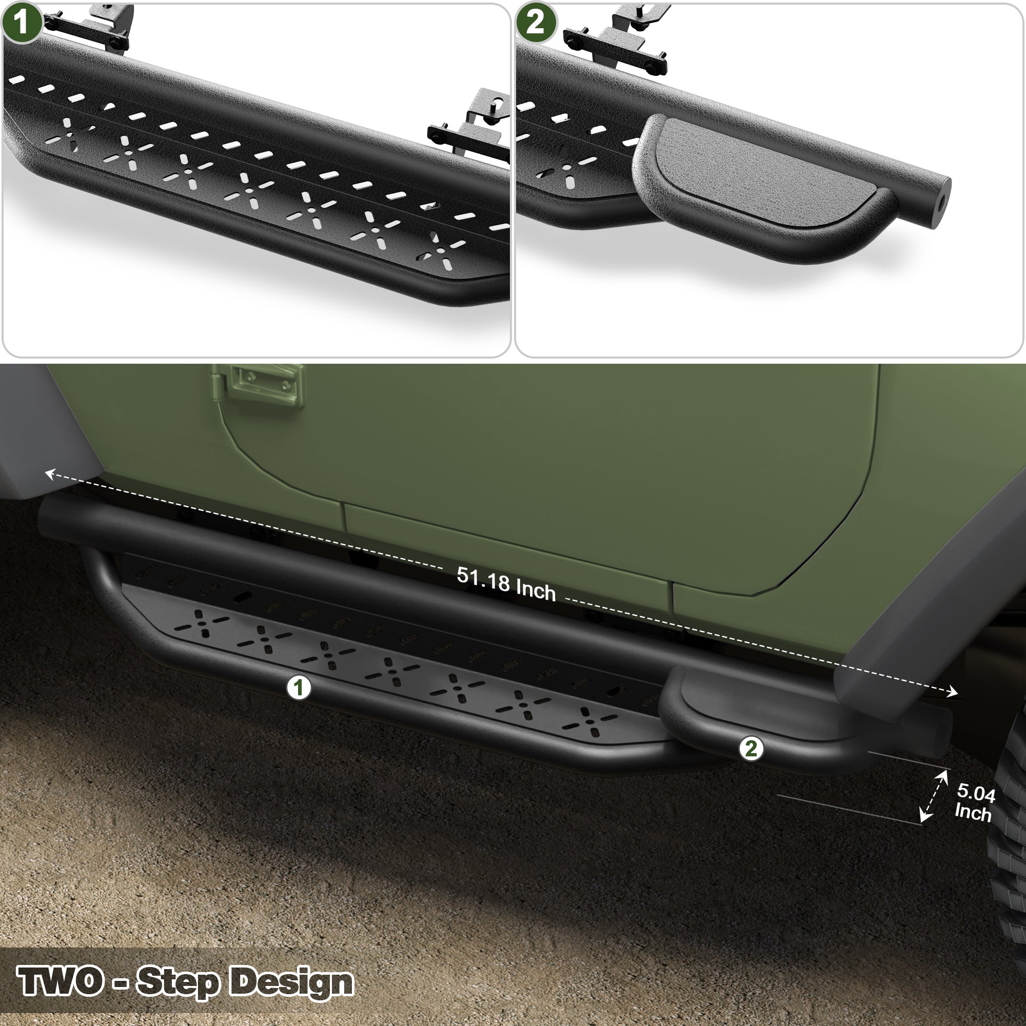 Jeep JK Running Boards for 2007-2018 Jeep Wrangler JK (2-Door)