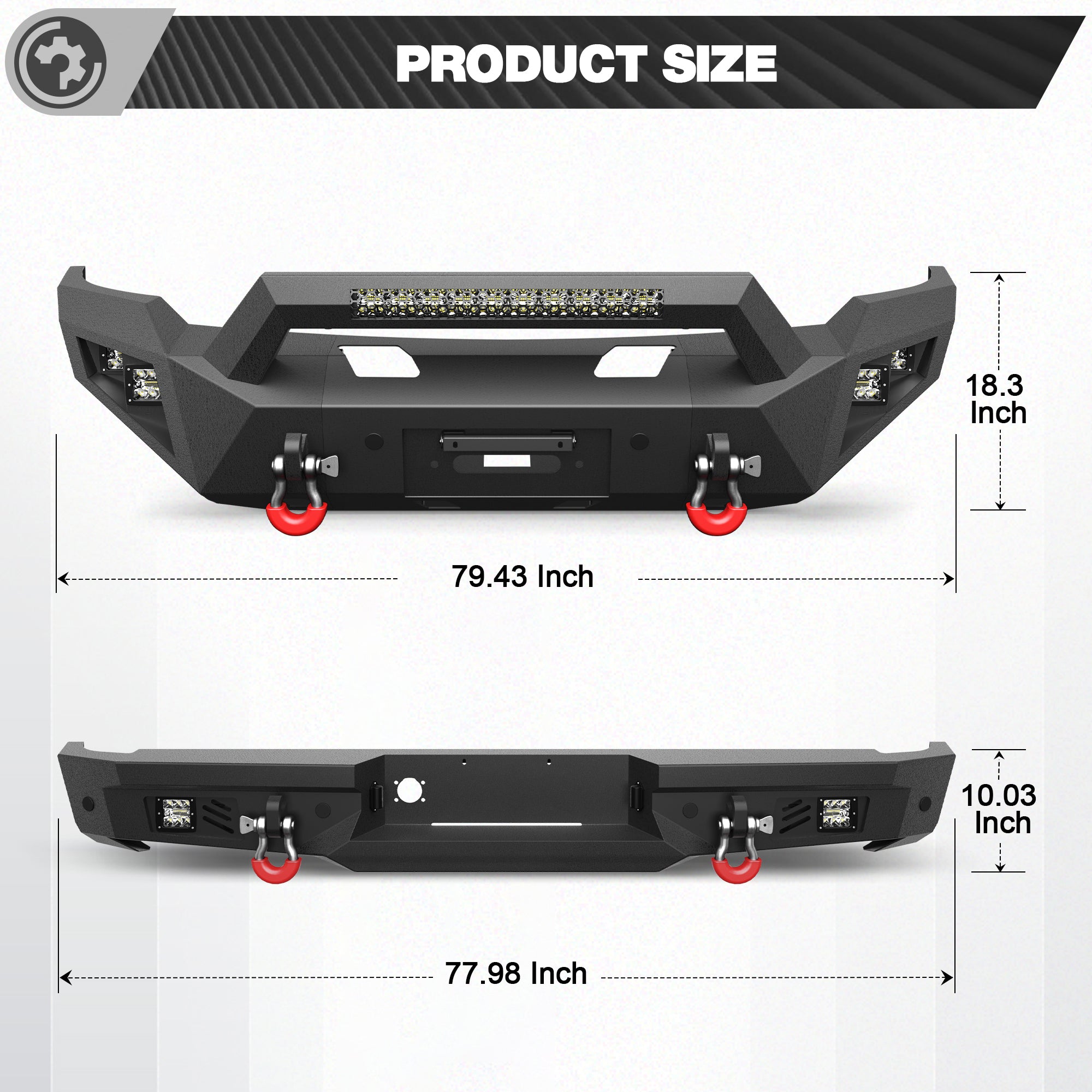Ram 1500 Front & Rear Bumper Kit for 2006 2007 2008 Ram 1500 | Heavy-Duty Steel Bumper Set with Winch Plate, LED Lights, D-Ring & License Plate Bracket (Excluding Mega Cab)