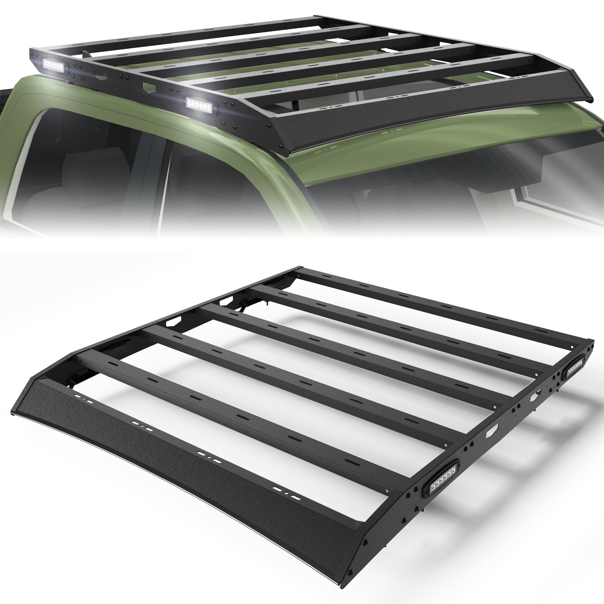 Ram 1500 Roof Rack Top Cargo Carrier with Side LED Lights Compatible with 2009-2018 Ram 1500 4th Gen Crew Cab
