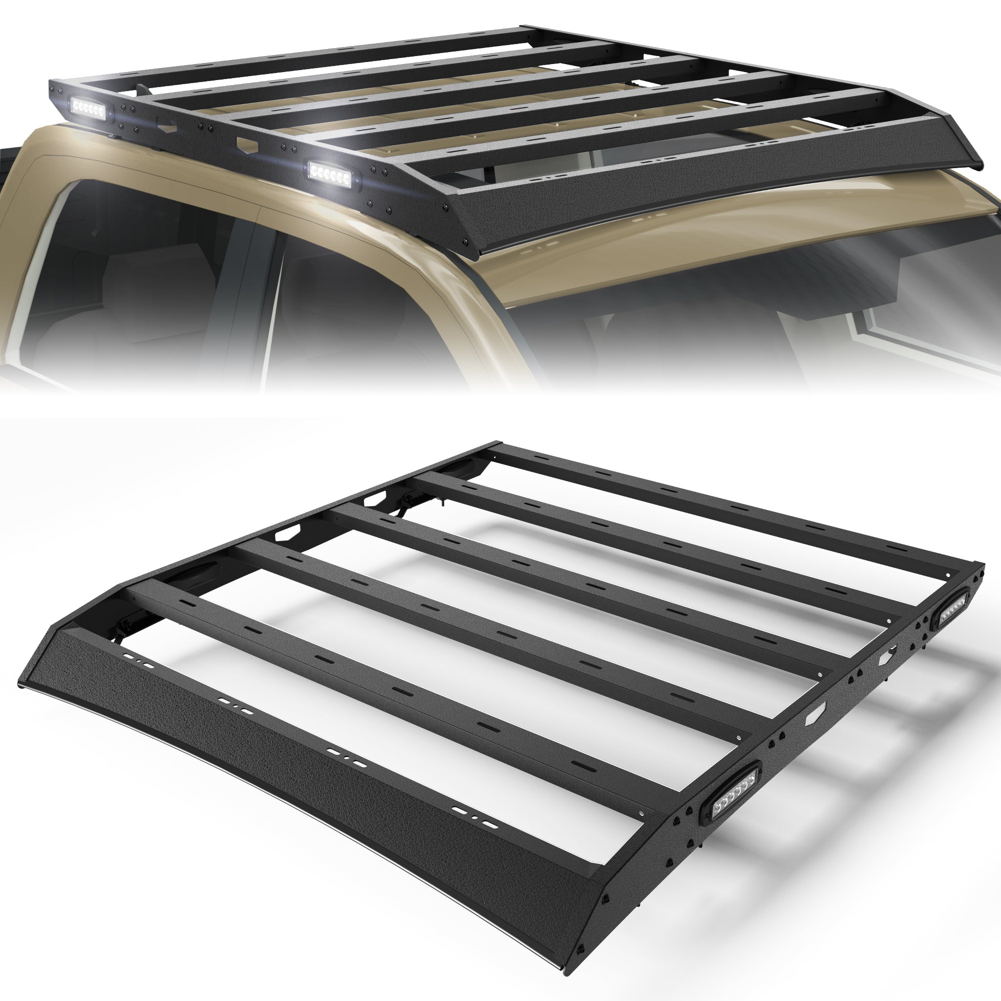 Ram 1500 Roof Rack Top Cargo Carrier with Side LED Lights Compatible with 2009-2018 Ram 1500 4th Gen Crew Cab
