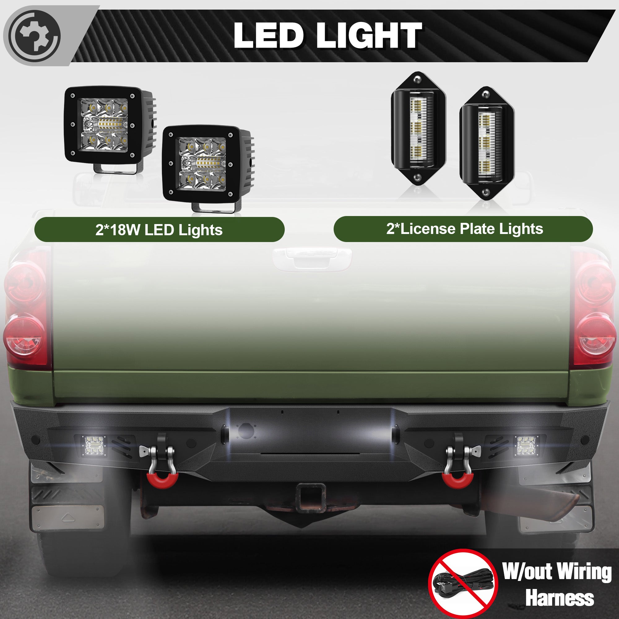 Ram Rear Bumper for 2002-2008 Ram 1500 & 2003-2009 Ram 2500/3500 | Heavy-Duty Steel Rear Bumper with Step Plate, LED Lights, D-Ring & Parking Sensor Holes