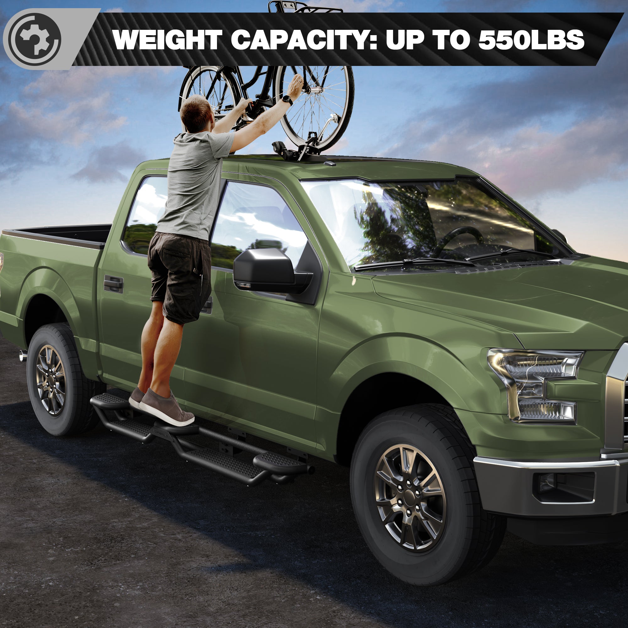 Running Boards Side Steps for 2015-2025 Ford F-150 SuperCrew & 2017-2025 Ford F250 F350 Super Duty Crew Cab