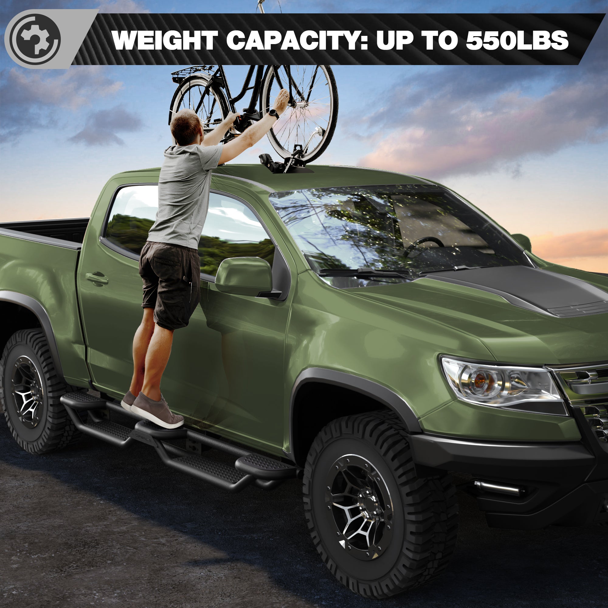 Running Boards Side Steps for 2015-2026 Chevy Colorado & GMC Canyon Crew Cab | 3-Raised Side Steps, Heavy-Duty Carbon Steel