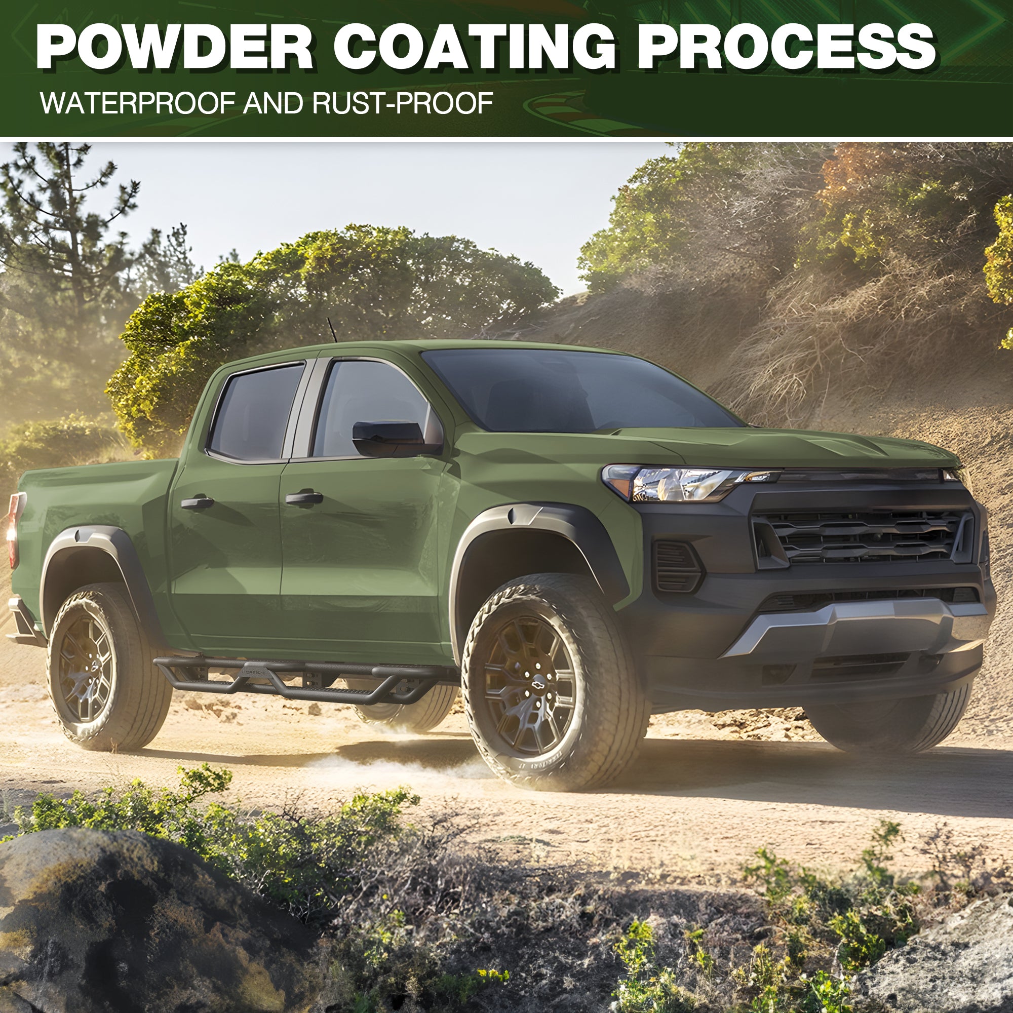 Running Boards Side Steps for 2015-2026 Chevy Colorado & GMC Canyon Crew Cab | 3-Raised Side Steps, Heavy-Duty Carbon Steel