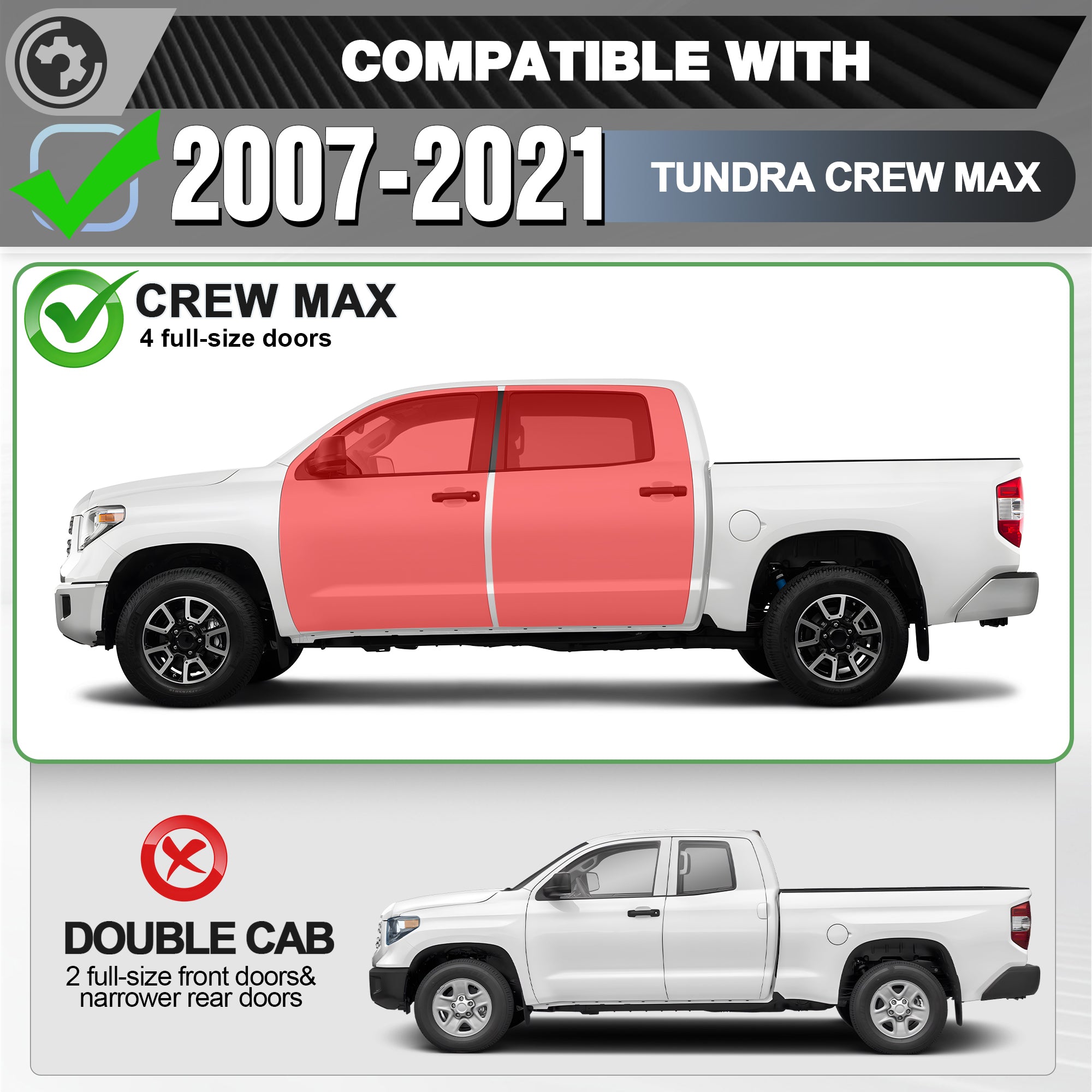 Tundra Running Boards Side Steps for 2007-2021 Toyota Tundra CrewMax