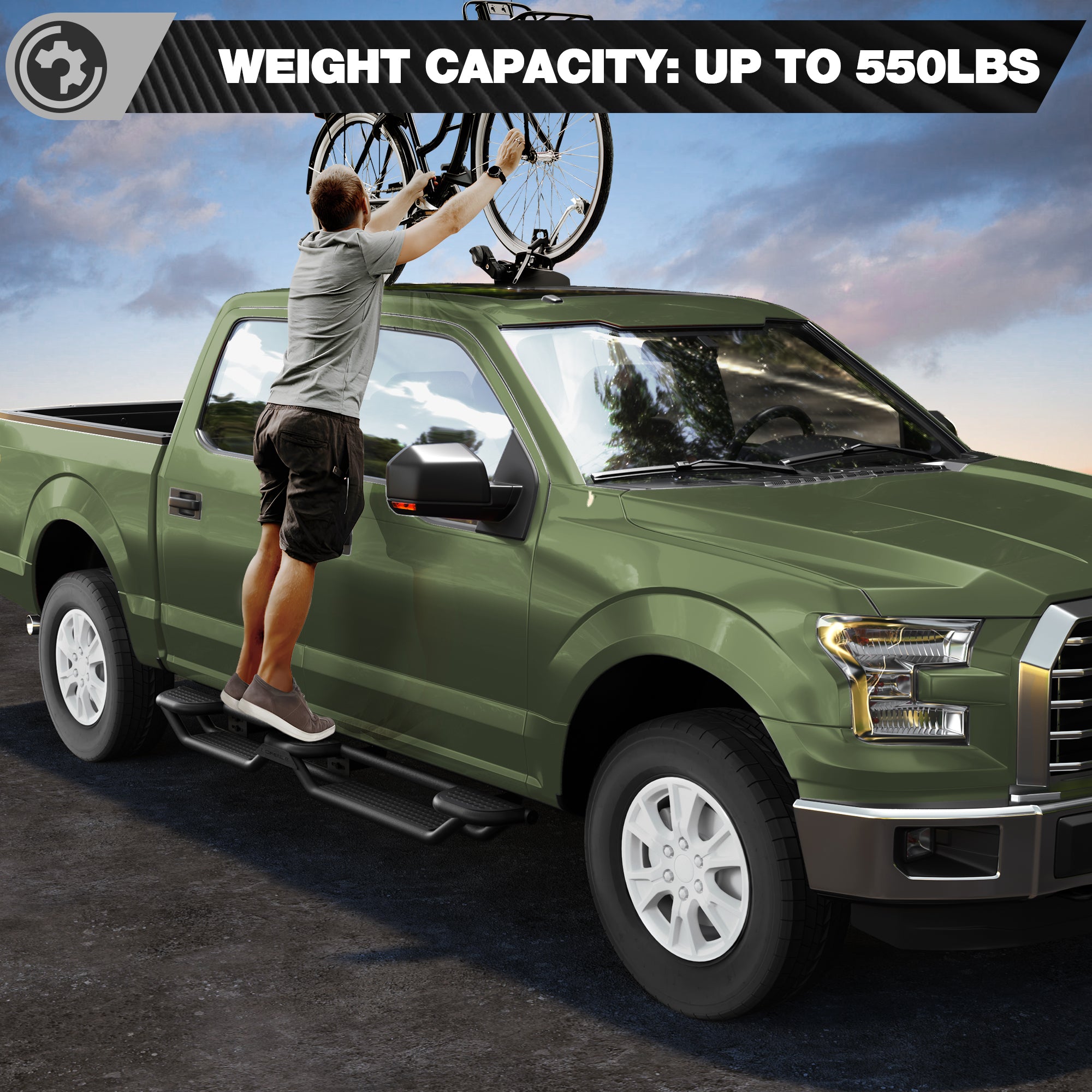 Running Boards for 2009-2014 Ford F-150 SuperCrew (4-Door) | 3-Step Side Steps, Heavy-Duty Carbon Steel, 550 lbs Load Capacity, Anti-Slip Nerf Bars