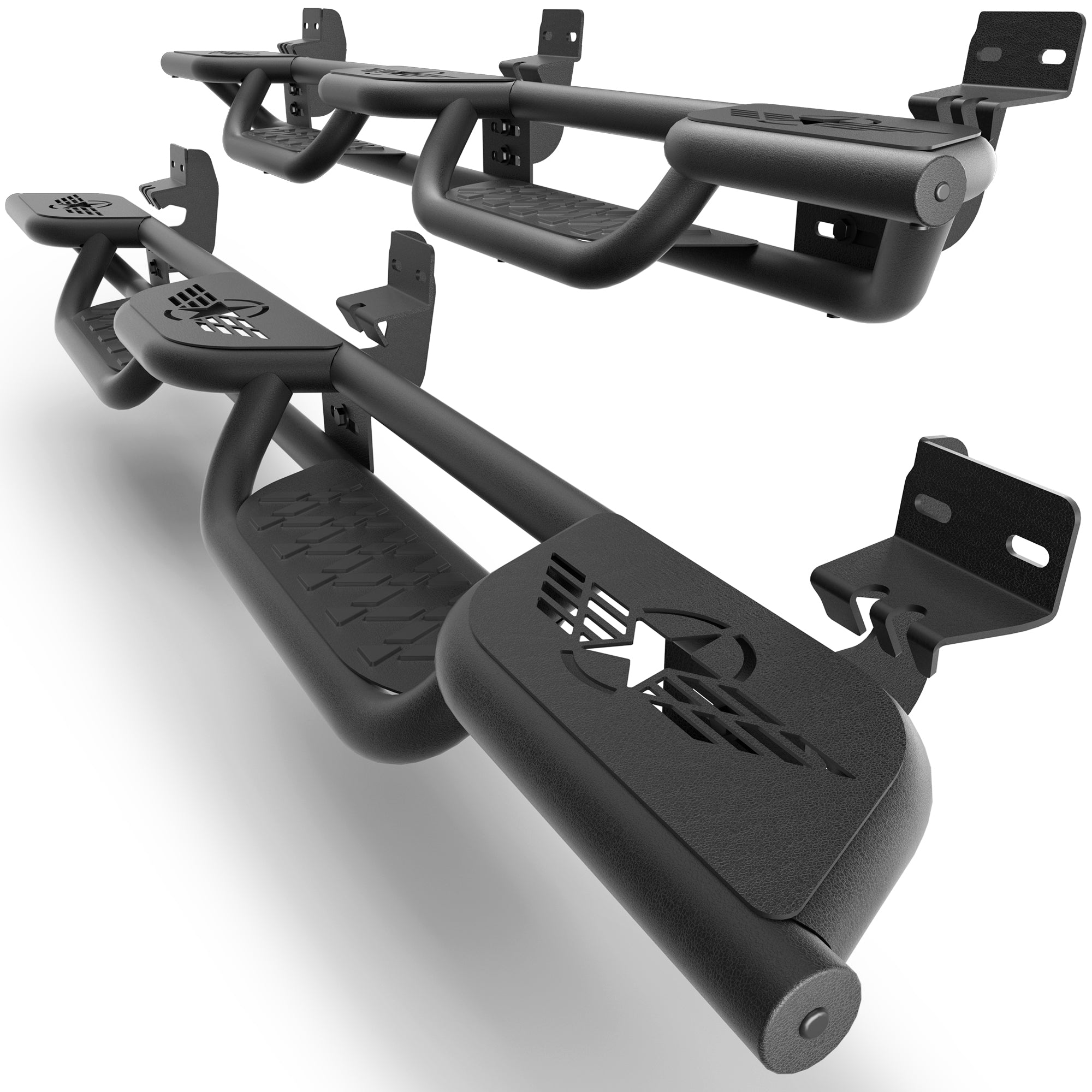 Running Boards for 2009-2018 Ram 1500 Quad Cab | Wide 3-Step Nerf Bars, Heavy-Duty Carbon Steel, 550 lbs Load Capacity, Anti-Slip Side Steps