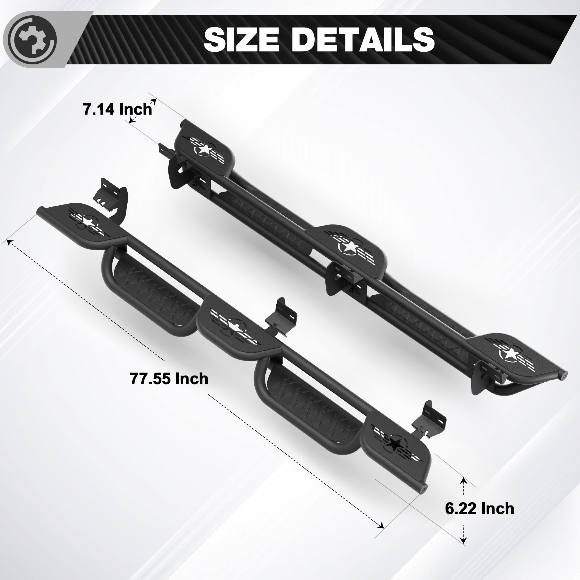 Running Boards for 2009-2018 Ram 1500 Quad Cab | Wide 3-Step Nerf Bars, Heavy-Duty Carbon Steel, 550 lbs Load Capacity, Anti-Slip Side Steps