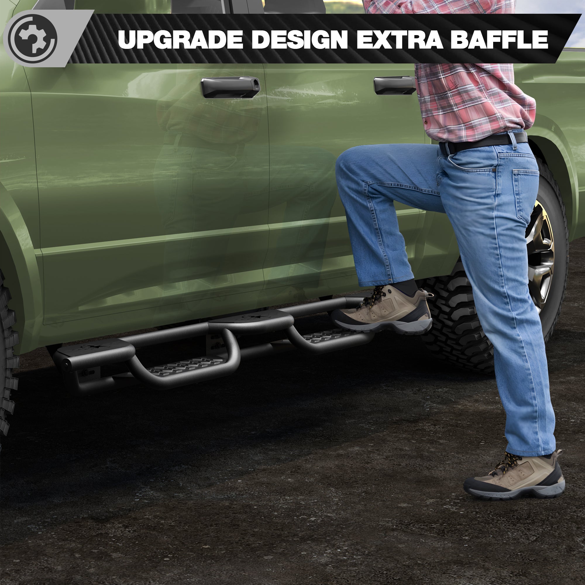 Running Boards for 2009-2018 Ram 1500 Quad Cab | Wide 3-Step Nerf Bars, Heavy-Duty Carbon Steel, 550 lbs Load Capacity, Anti-Slip Side Steps