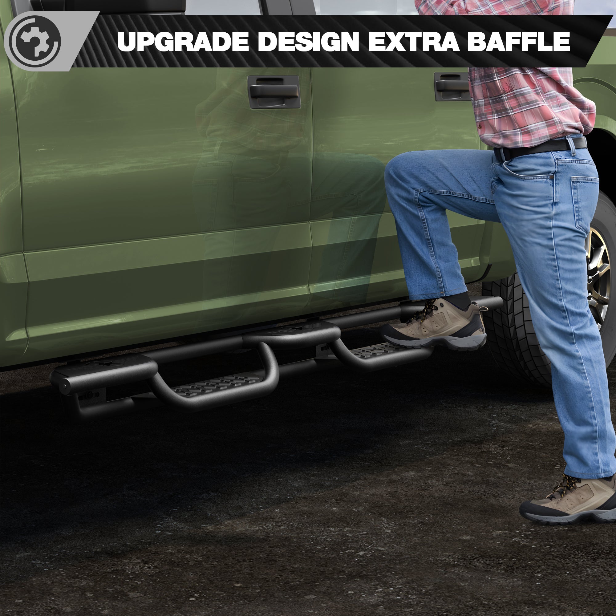 Running Boards for 2015-2025 Ford F-150 SuperCrew & 2017-2025 Ford F-250/F-350 Super Duty Crew Cab | 3-Step Side Steps, Heavy-Duty Carbon Steel, 550 lbs Load Capacity