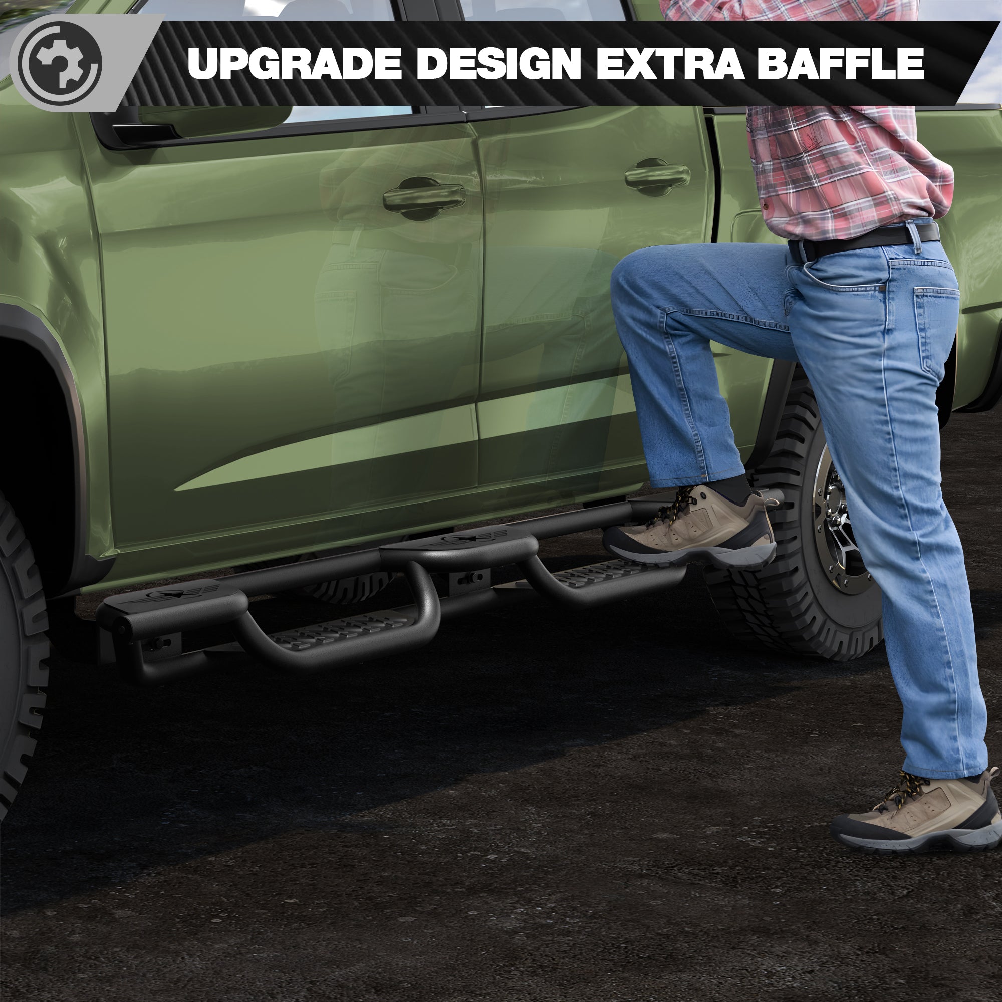 Running Boards for 2015-2026 Chevy Colorado & GMC Canyon Crew Cab | Wide 3-Step Nerf Bars, Heavy-Duty Carbon Steel, 550 lbs Load Capacity, Anti-Slip Side Steps
