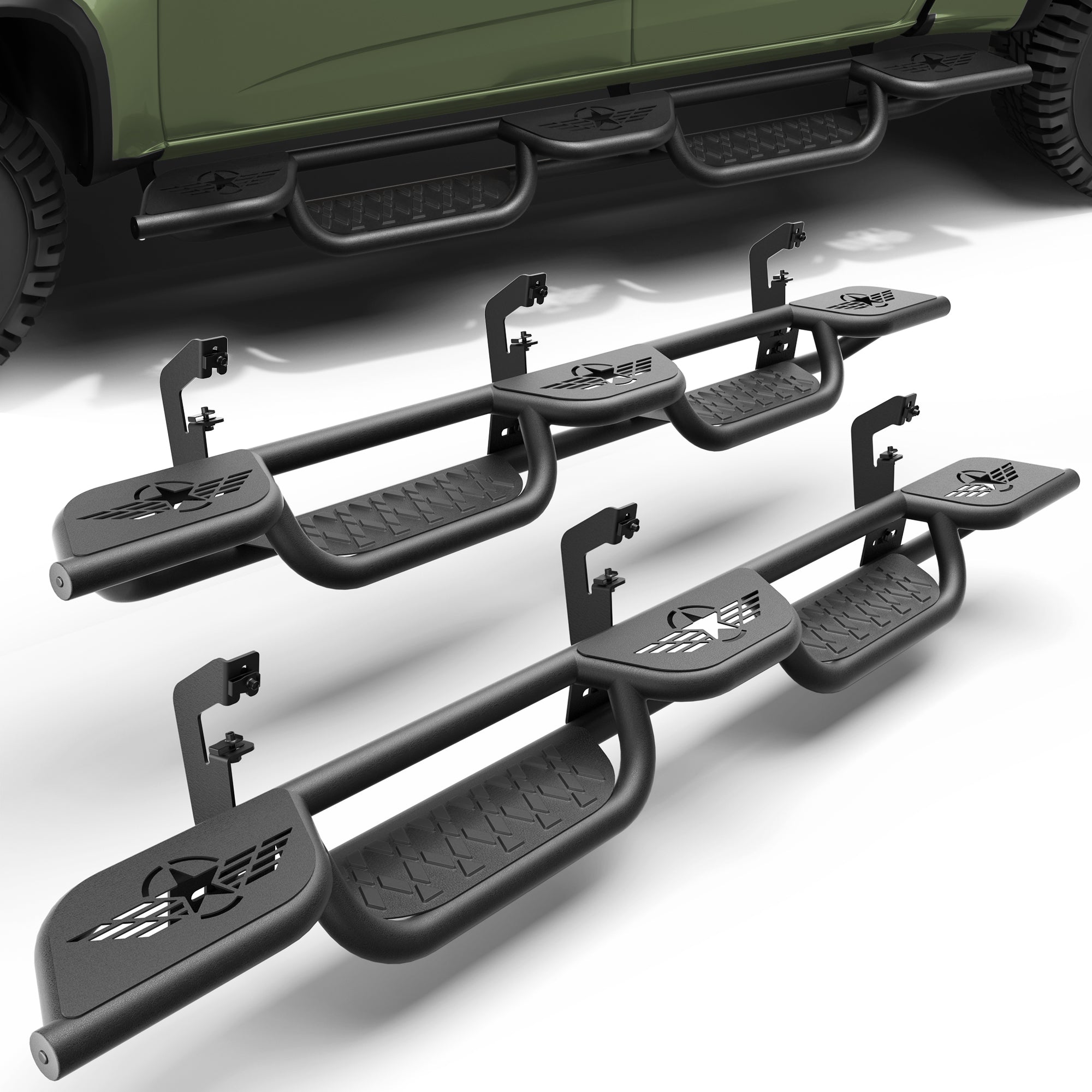 Running Boards for 2015-2026 Chevy Colorado & GMC Canyon Crew Cab | Wide 3-Step Nerf Bars, Heavy-Duty Carbon Steel, 550 lbs Load Capacity, Anti-Slip Side Steps