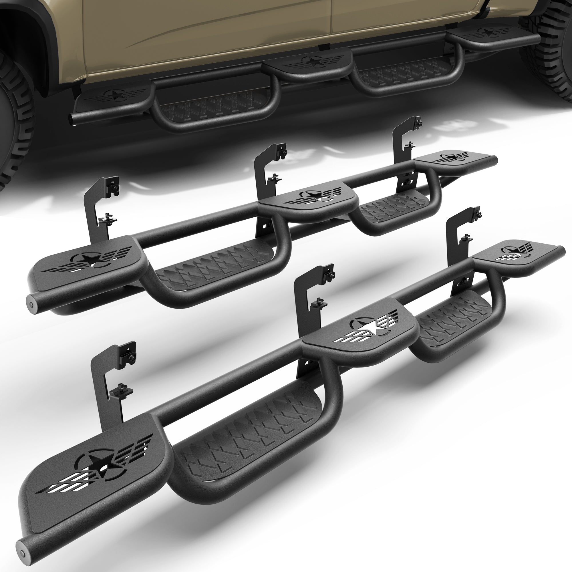 Running Boards for 2015-2026 Chevy Colorado & GMC Canyon Crew Cab | Wide 3-Step Nerf Bars, Heavy-Duty Carbon Steel, 550 lbs Load Capacity, Anti-Slip Side Steps