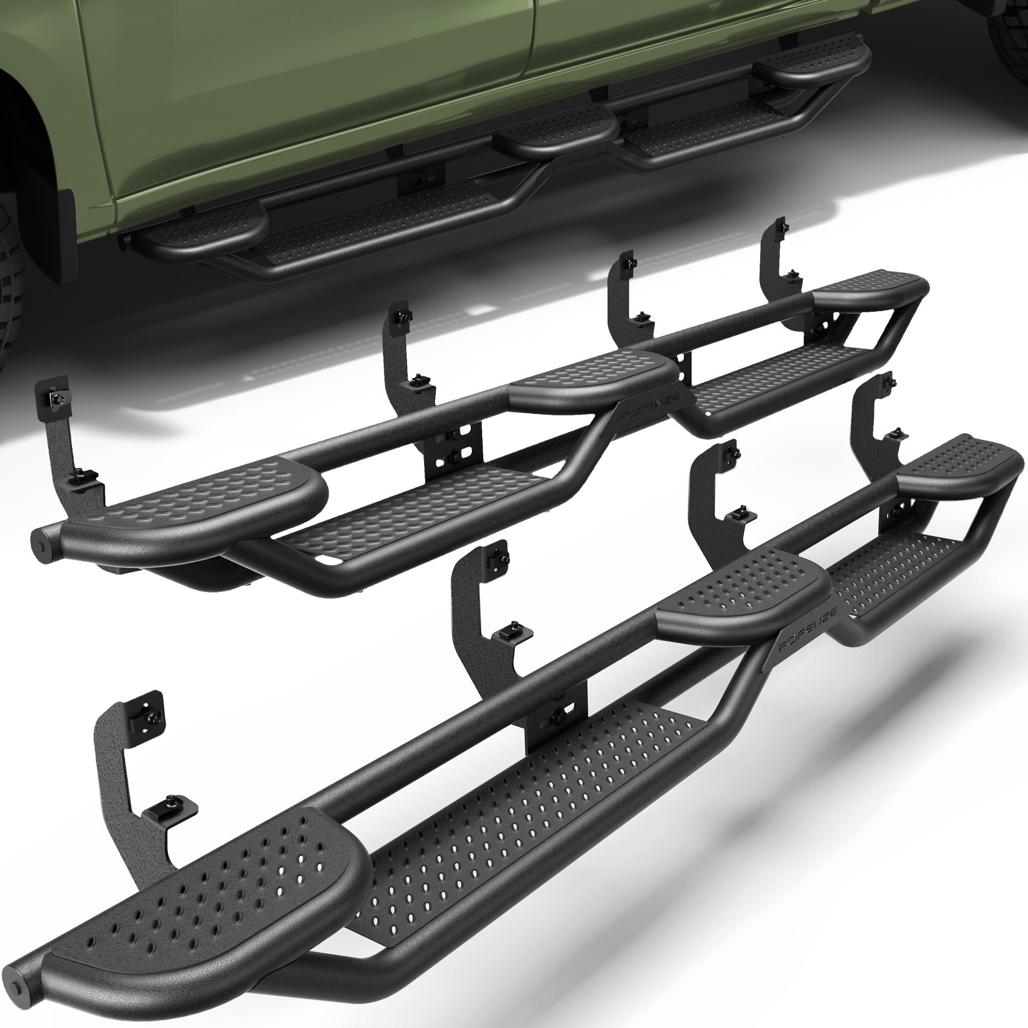 Running Boards for 2019-2025 Chevy Silverado & GMC Sierra Crew Cab | Fits 1500, 2500HD & 3500HD | 3-Step Side Steps, Heavy-Duty Carbon Steel, 550 lbs Load Capacity