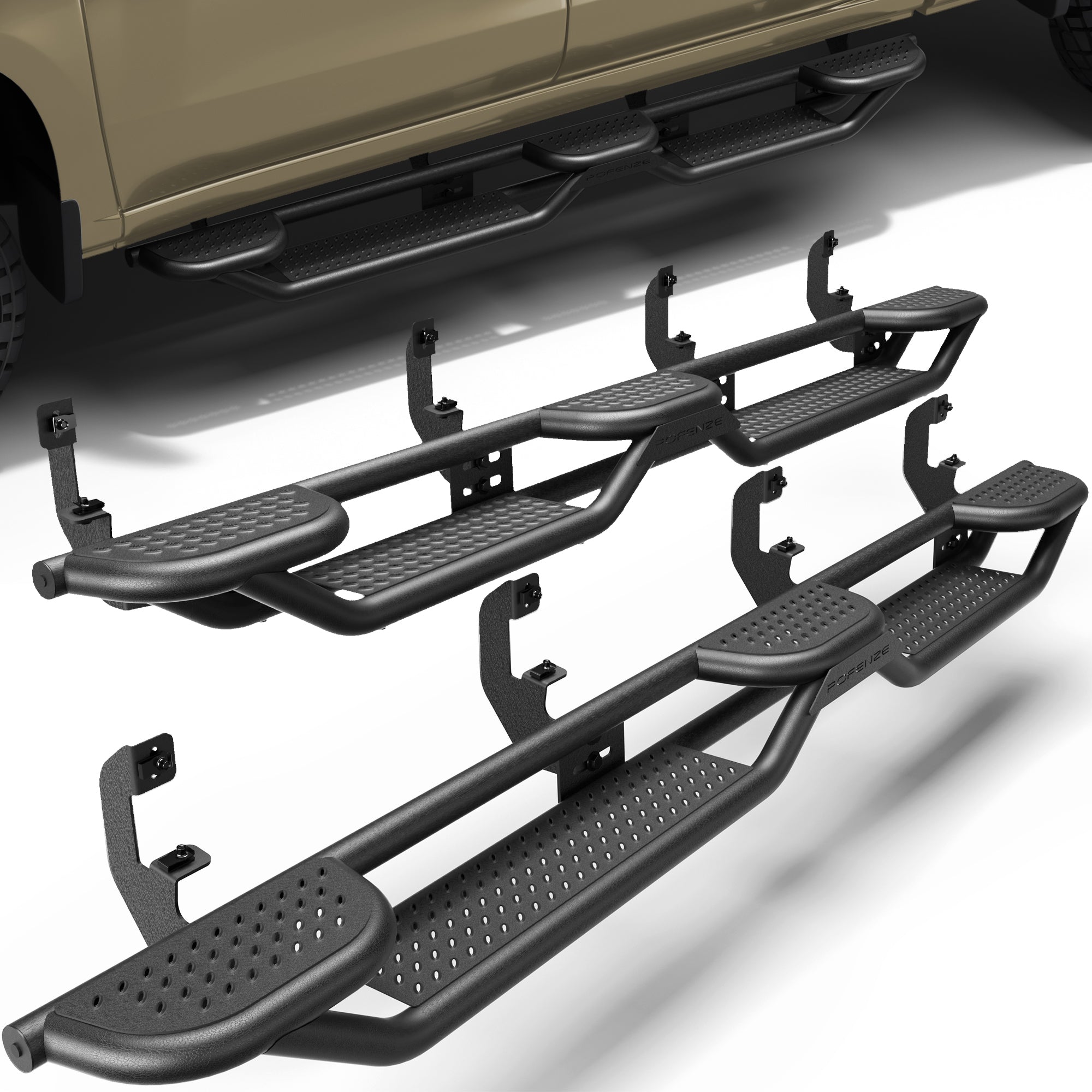 Running Boards for 2019-2025 Chevy Silverado & GMC Sierra Crew Cab | Fits 1500, 2500HD & 3500HD | 3-Step Side Steps, Heavy-Duty Carbon Steel, 550 lbs Load Capacity