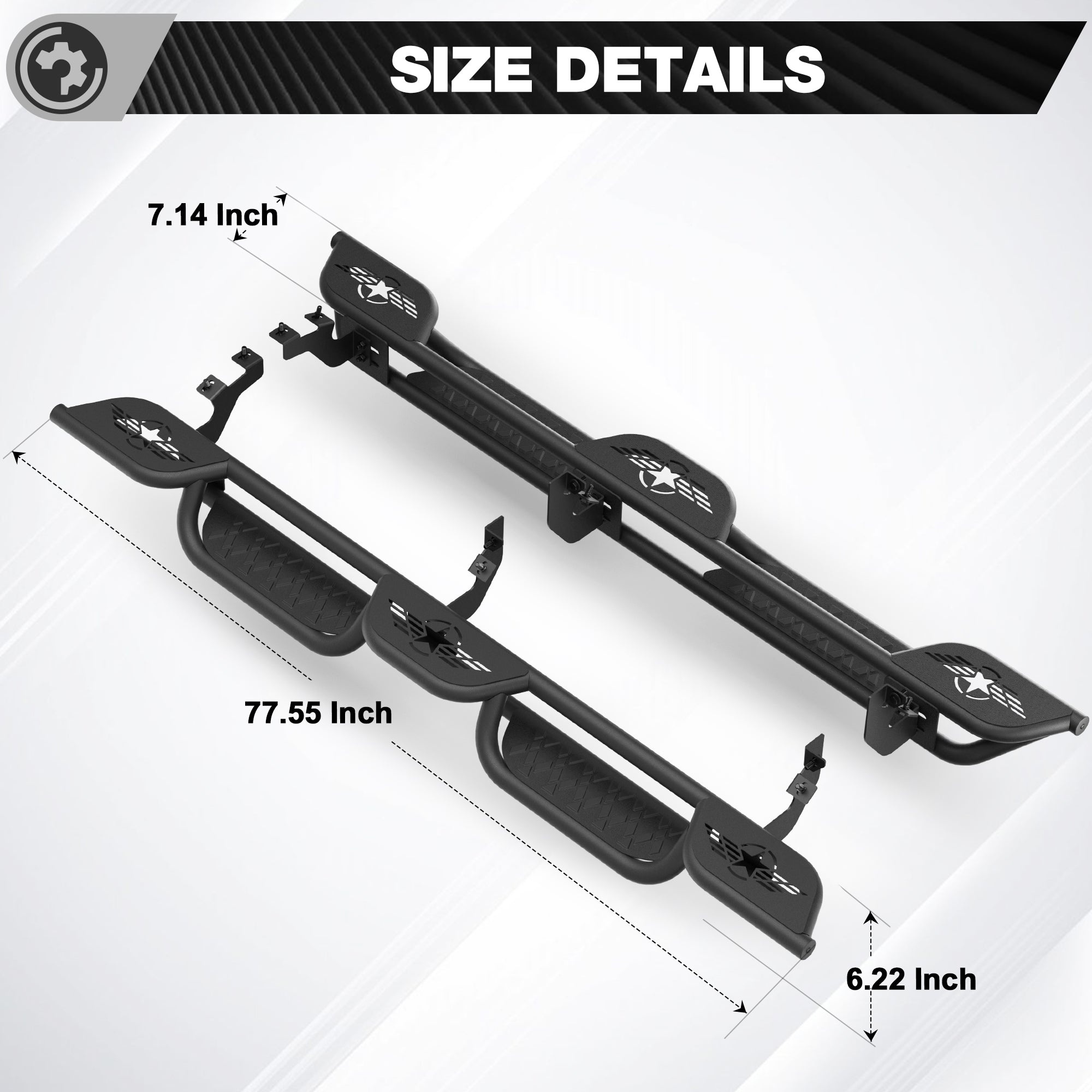Running Boards for 2019-2026 Ford Ranger SuperCrew (4-Door) | Wide 3-Step Side Steps, Heavy-Duty Carbon Steel, 550 lbs Load Capacity