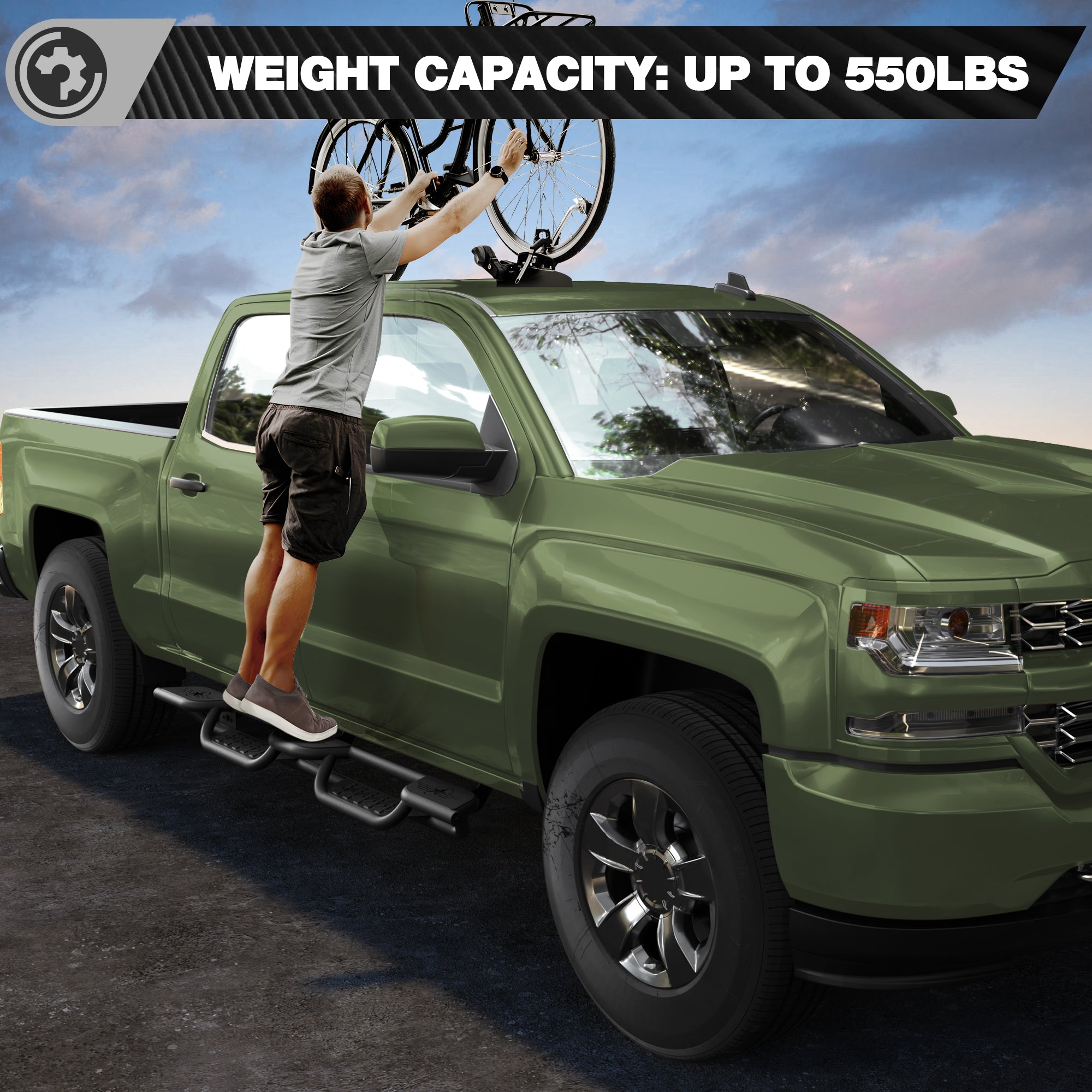 Running Boards for 2019-2026 Ford Ranger SuperCrew (4-Door) | Wide 3-Step Side Steps, Heavy-Duty Carbon Steel, 550 lbs Load Capacity