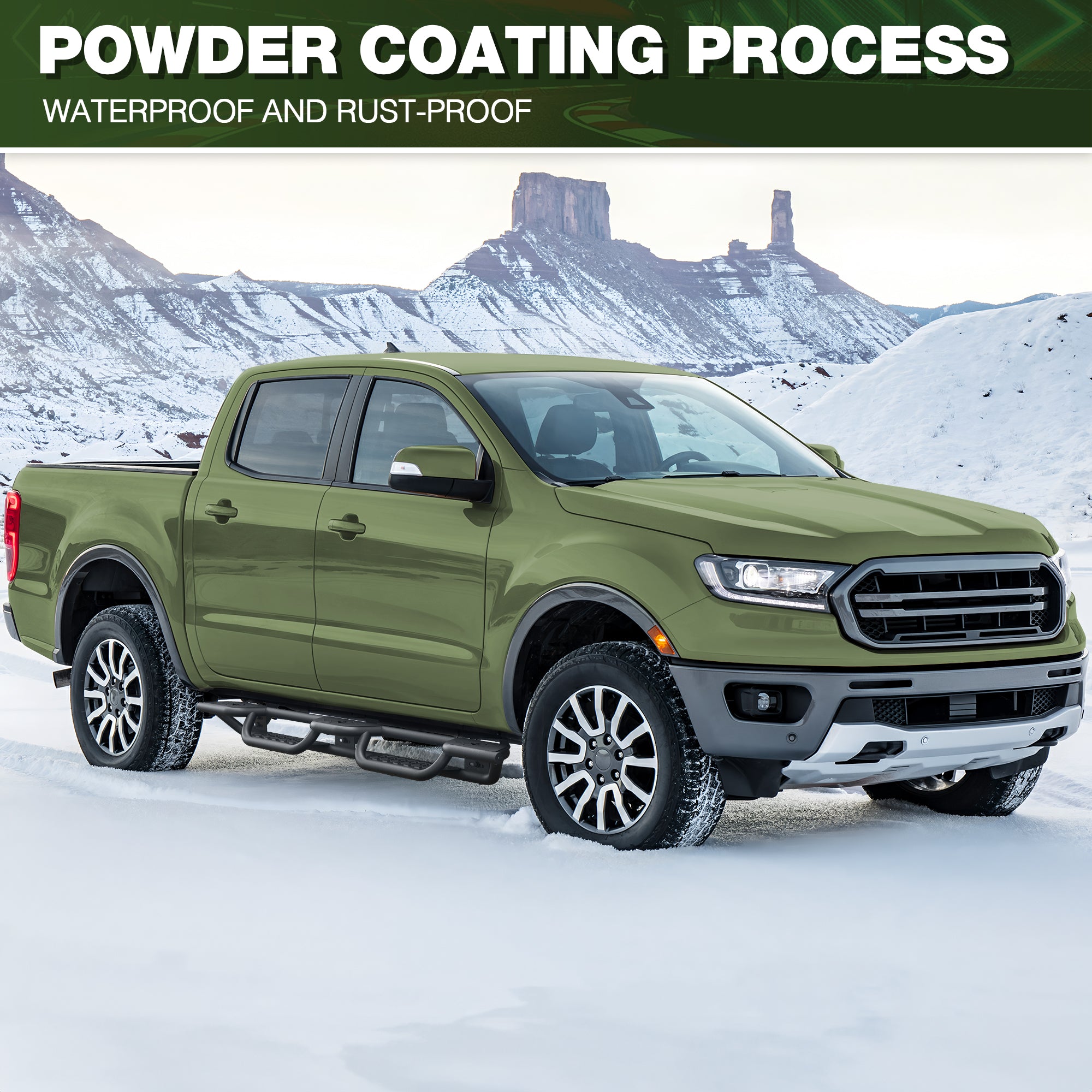 Running Boards for 2019-2026 Ford Ranger SuperCrew (4-Door) | Wide 3-Step Side Steps, Heavy-Duty Carbon Steel, 550 lbs Load Capacity