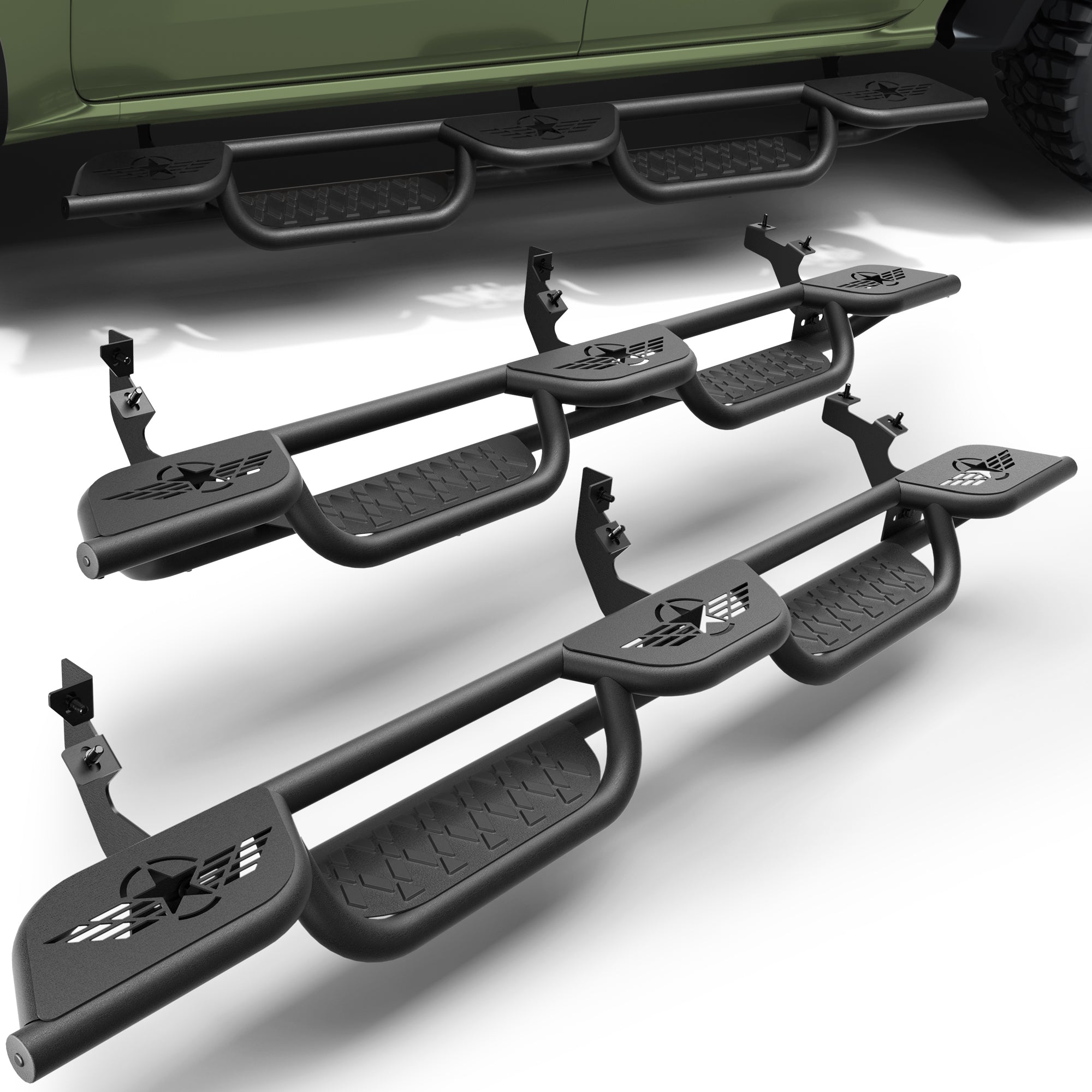 Running Boards for 2019-2026 Ford Ranger SuperCrew (4-Door) | Wide 3-Step Side Steps, Heavy-Duty Carbon Steel, 550 lbs Load Capacity