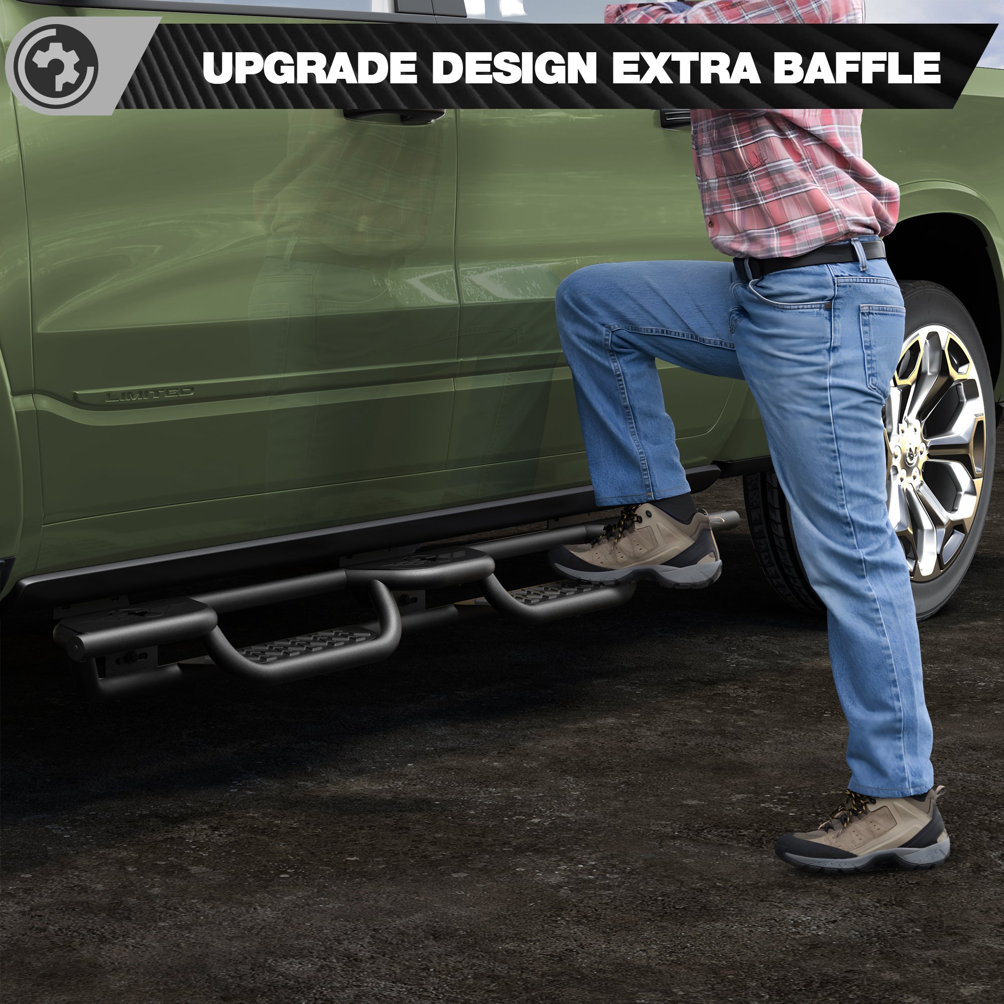 Running Boards for 2019-2026 Ram 1500 New Body Crew Cab (Excl. Classic) | Wide 3-Step Nerf Bars, Heavy-Duty Carbon Steel, 550 lbs Load Capacity, Anti-Slip Side Steps
