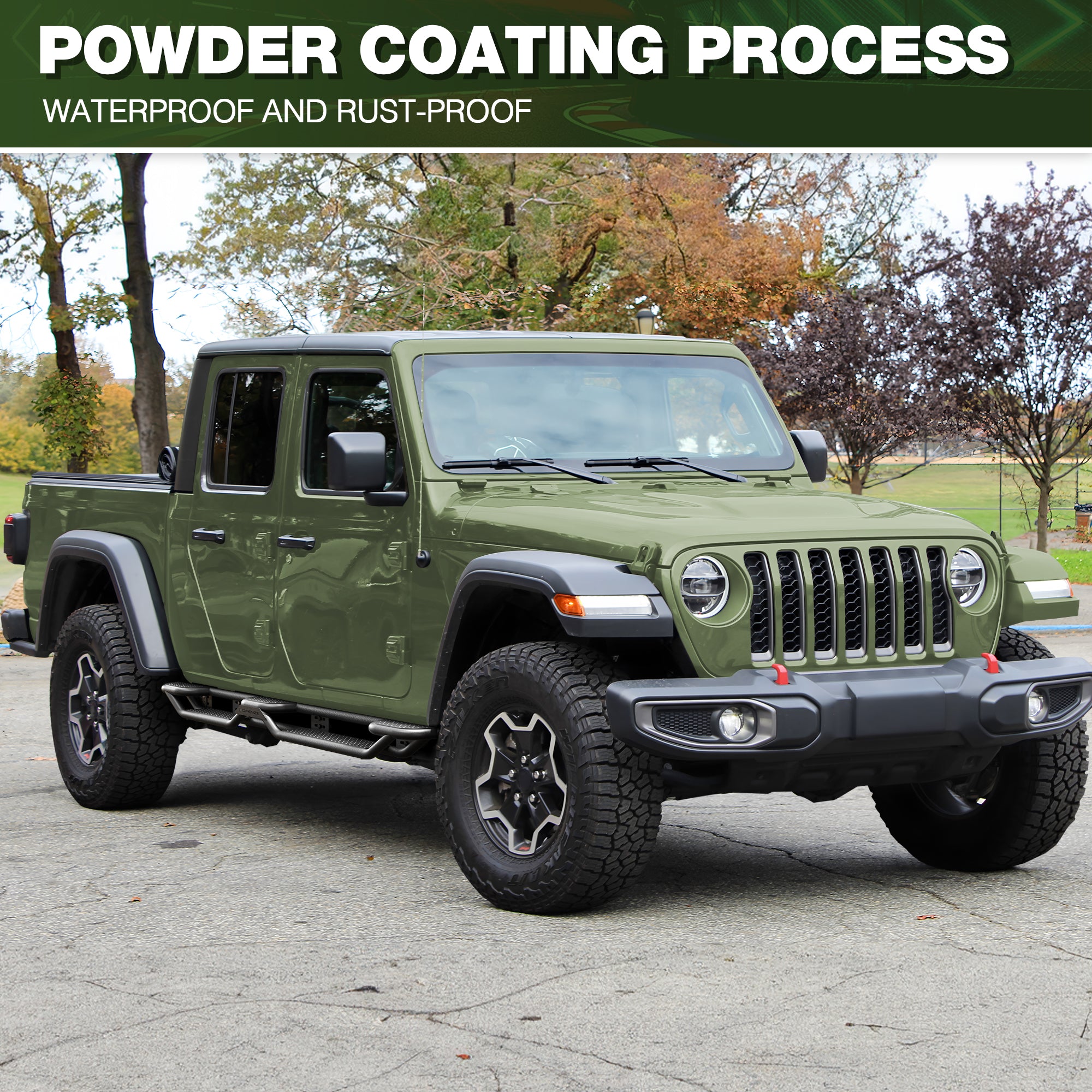 Running Boards for 2020-2026 Jeep Gladiator JT (4-Door) | 3-Step Side Steps, Heavy-Duty Carbon Steel, 550 lbs Load Capacity