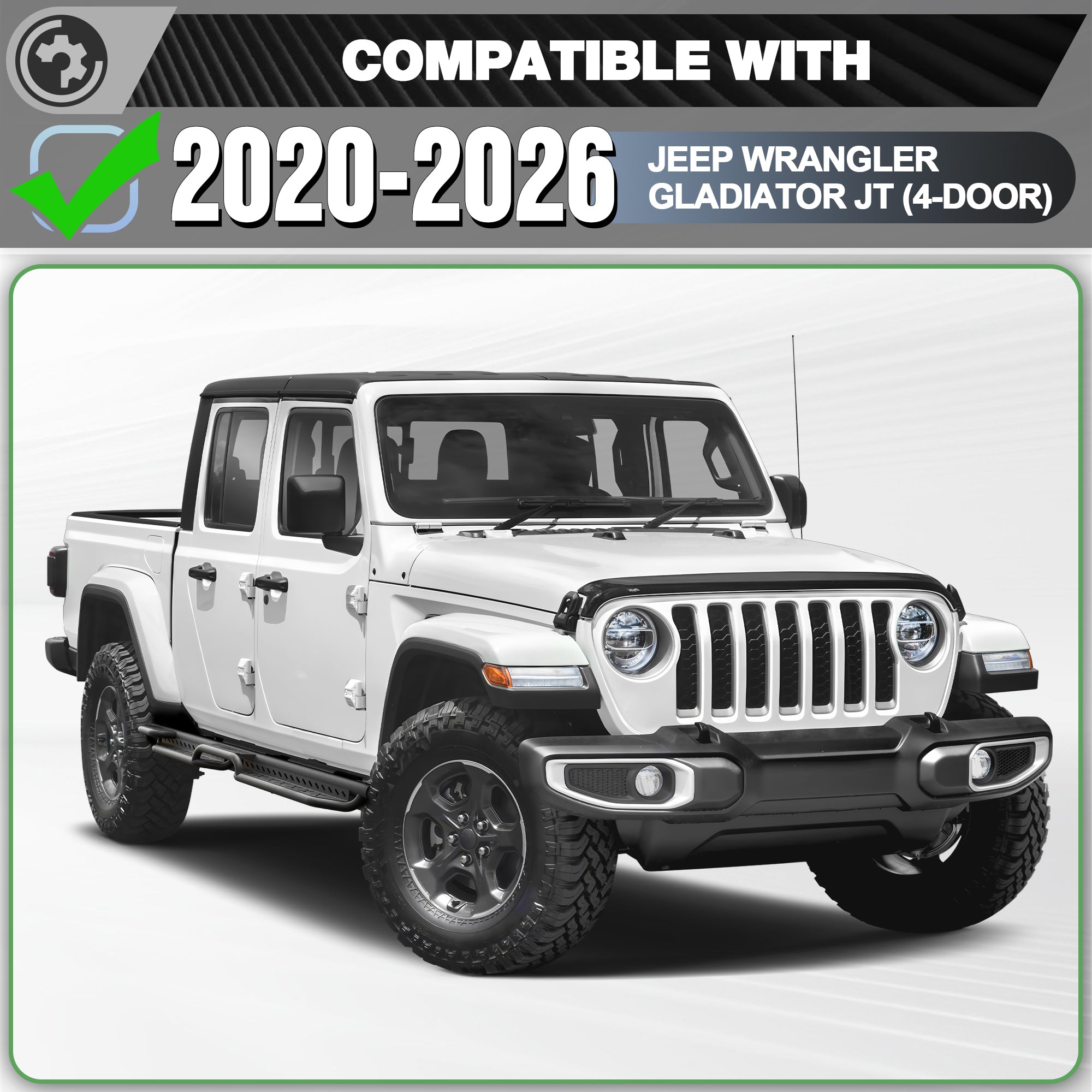 Running Boards for 2020-2026 Jeep Gladiator JT (4-Door) | 2-Step Side Steps, Heavy-Duty Carbon Steel, 550 lbs Load Capacity