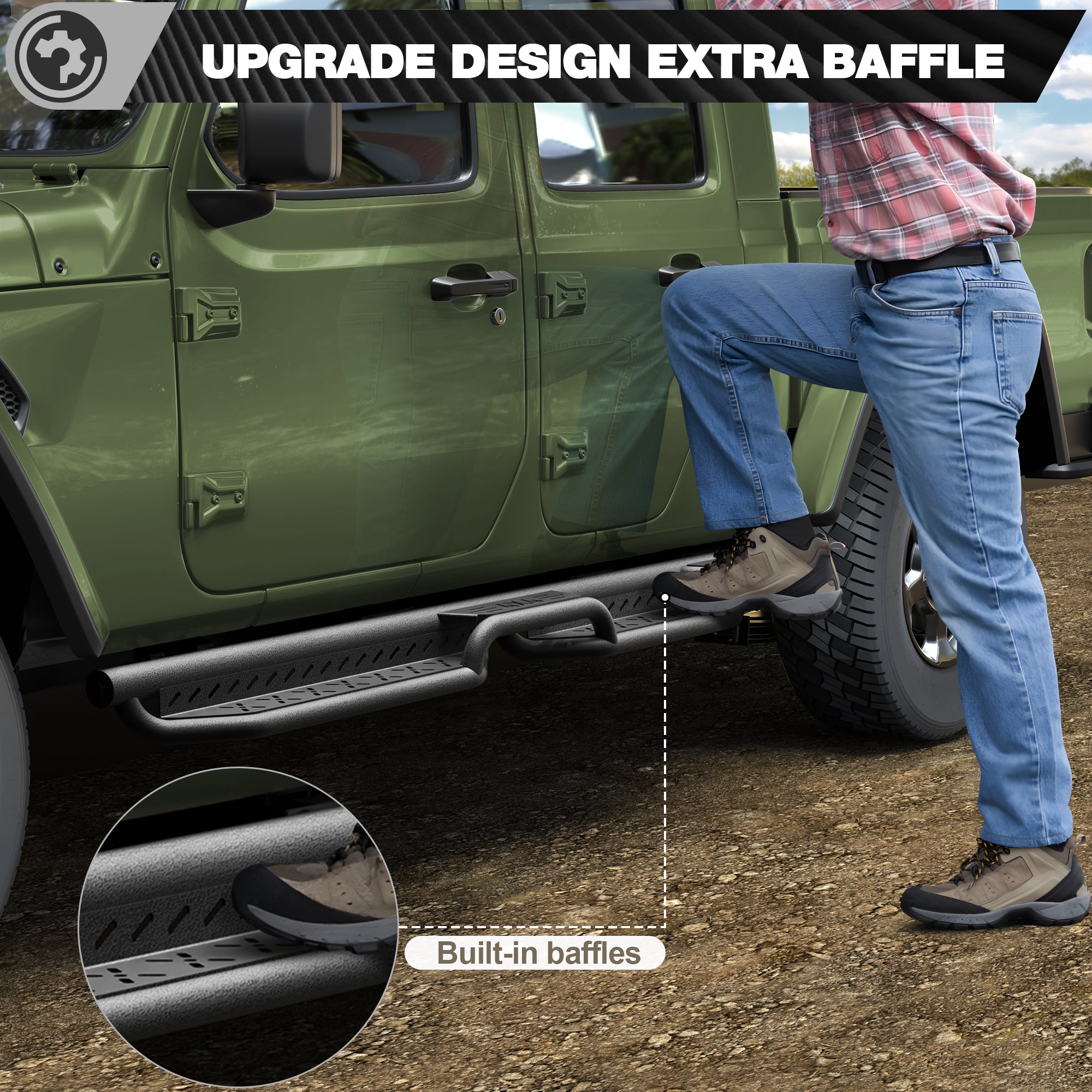 Running Boards for 2020-2026 Jeep Gladiator JT (4-Door) | 2-Step Side Steps, Heavy-Duty Carbon Steel, 550 lbs Load Capacity