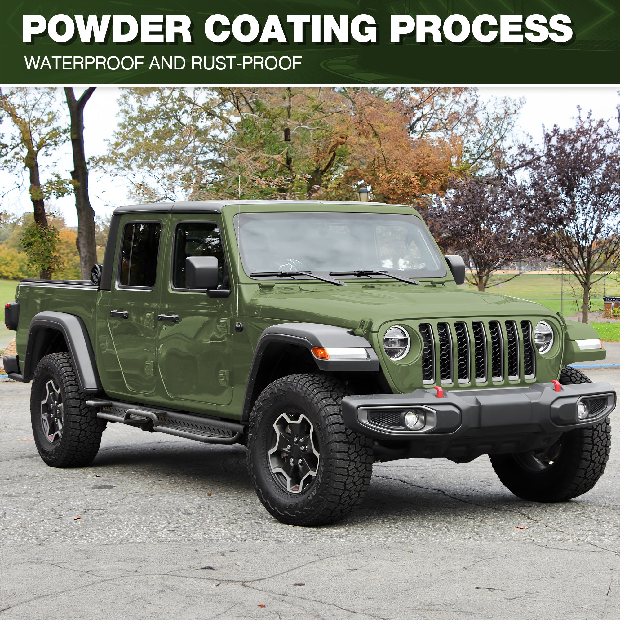 Running Boards for 2020-2026 Jeep Gladiator JT (4-Door) | 2-Step Side Steps, Heavy-Duty Carbon Steel, 550 lbs Load Capacity