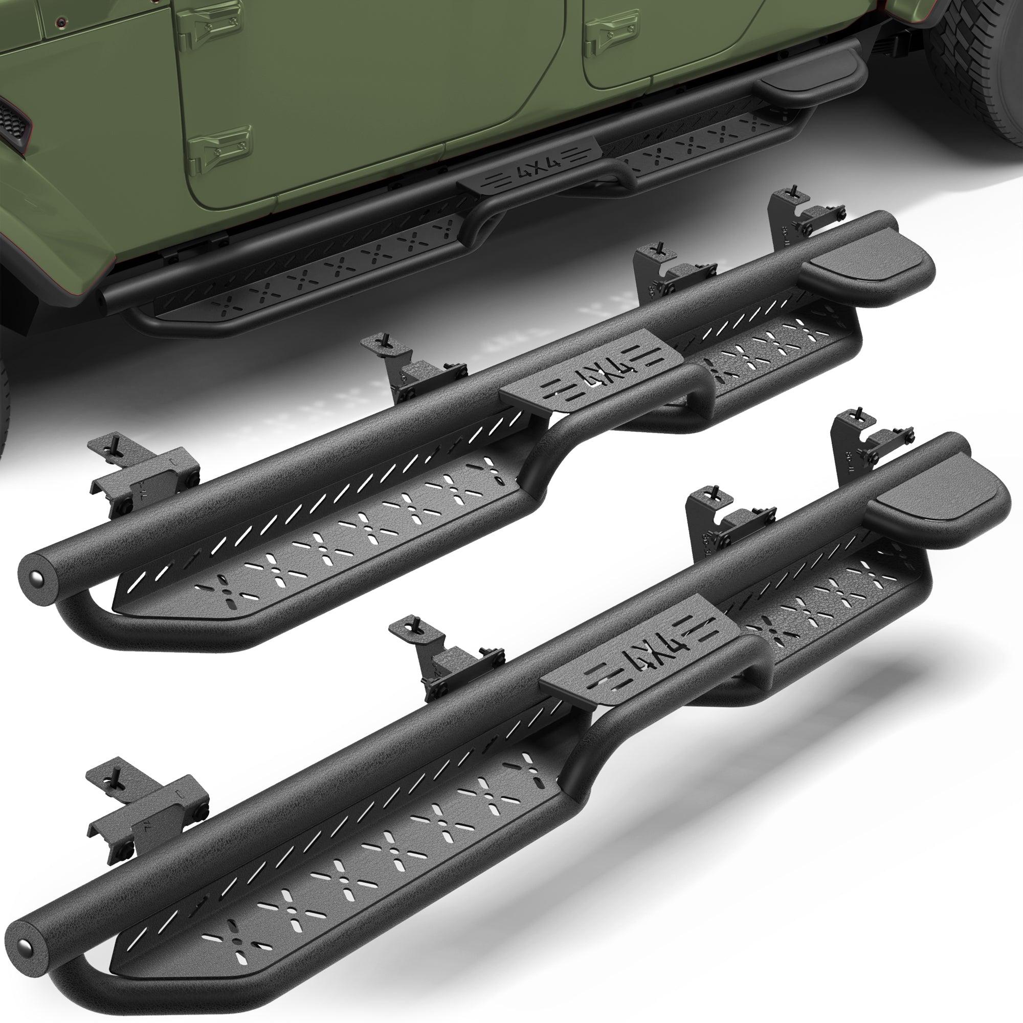 Running Boards for 2020-2026 Jeep Gladiator JT (4-Door) | 2-Step Side Steps, Heavy-Duty Carbon Steel, 550 lbs Load Capacity