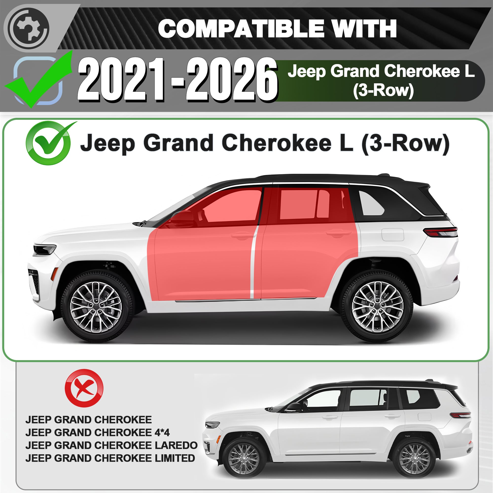 Running Boards for 2021-2026 Jeep Grand Cherokee L (3-Row) | 2-Step Side Steps, Heavy-Duty Carbon Steel, 550 lbs Load Capacity