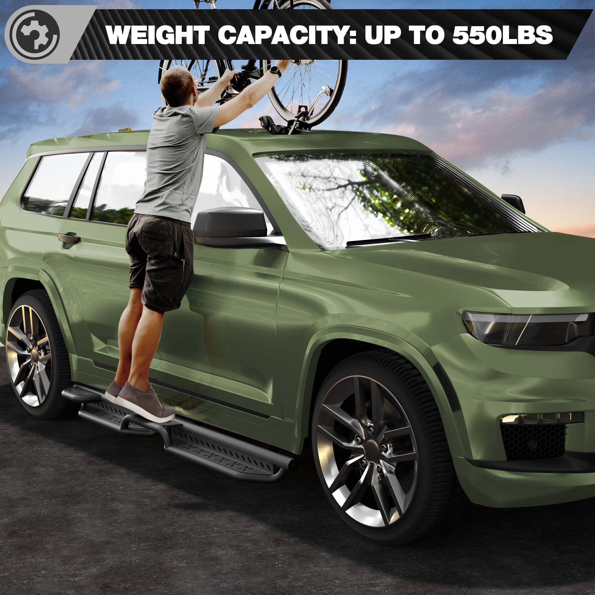 Running Boards for 2021-2026 Jeep Grand Cherokee L (3-Row) | 2-Step Side Steps, Heavy-Duty Carbon Steel, 550 lbs Load Capacity