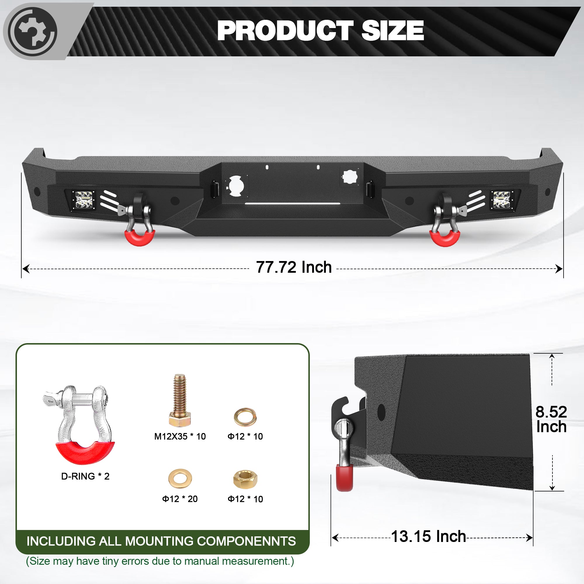 Silverado 1500 Rear Back Bumper for 2007 2008 2009 2010 2011 2012 2013 Silverado/Sierra 1500 Truck Steel Rear Bumper