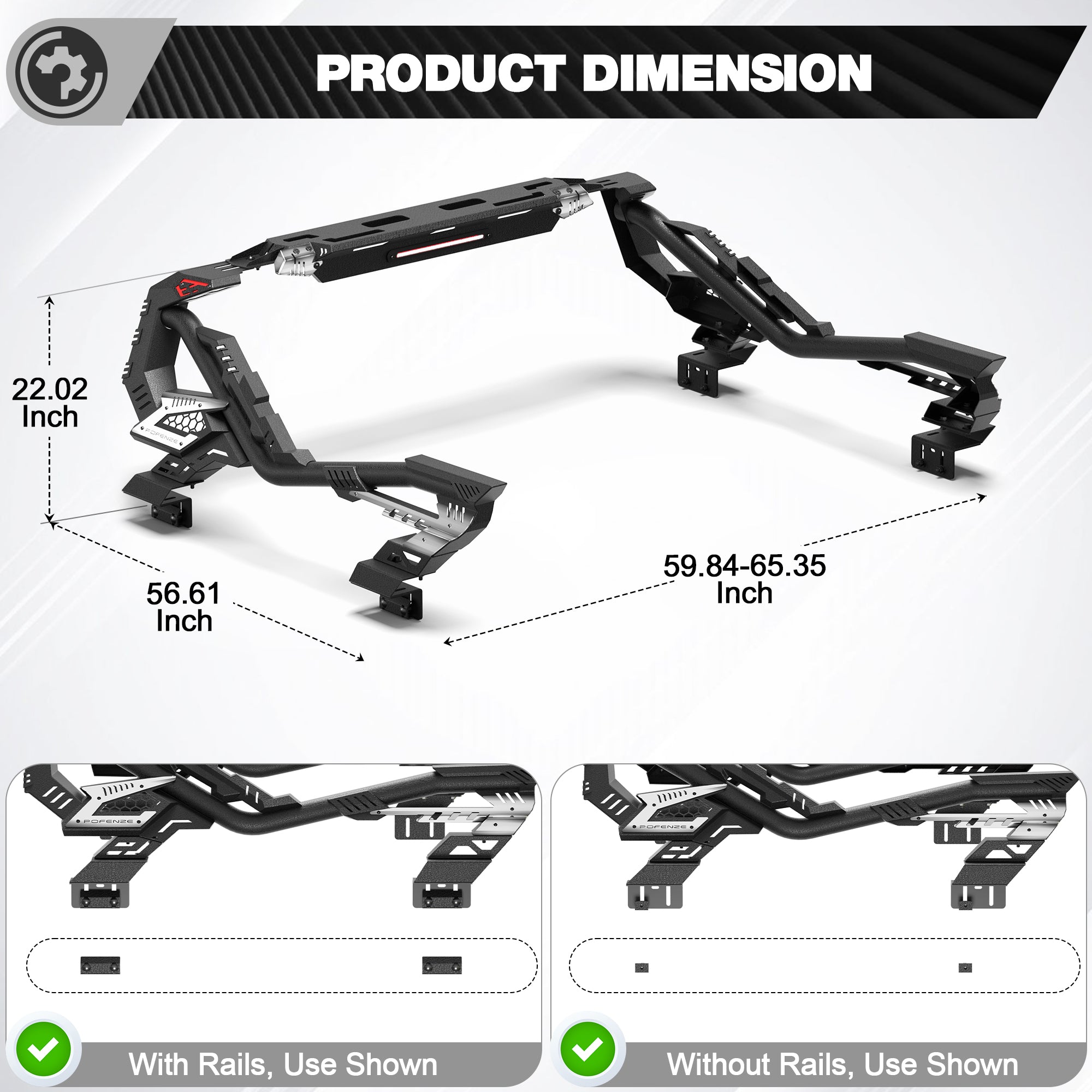 Truck Roll Bar for Full-Size Trucks, Adjustable High Clearance Carbon Steel Truck Bed Rack & Chase Rack Compatible with Ford F-150, F-250, F-350, Chevy Silverado, GMC Sierra, Ram 1500/2500/3500, Toyota Tundra & Nissan Titan