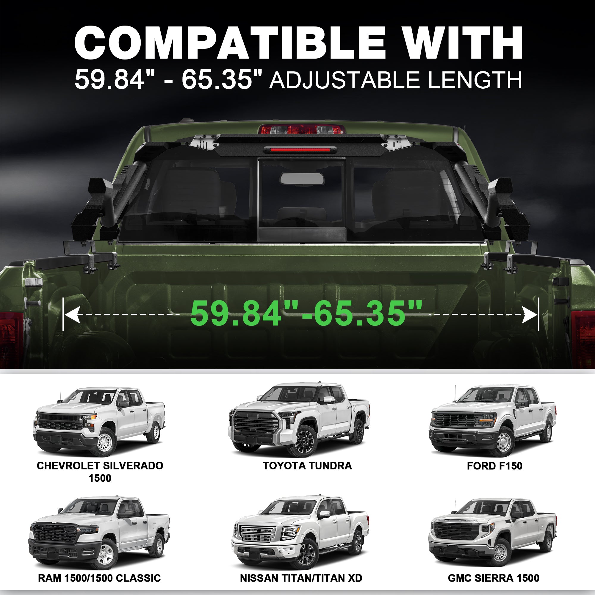Truck Roll Bar for Full-Size Trucks, Adjustable High Clearance Carbon Steel Truck Bed Rack & Chase Rack Compatible with Ford F-150, F-250, F-350, Chevy Silverado, GMC Sierra, Ram 1500/2500/3500, Toyota Tundra & Nissan Titan