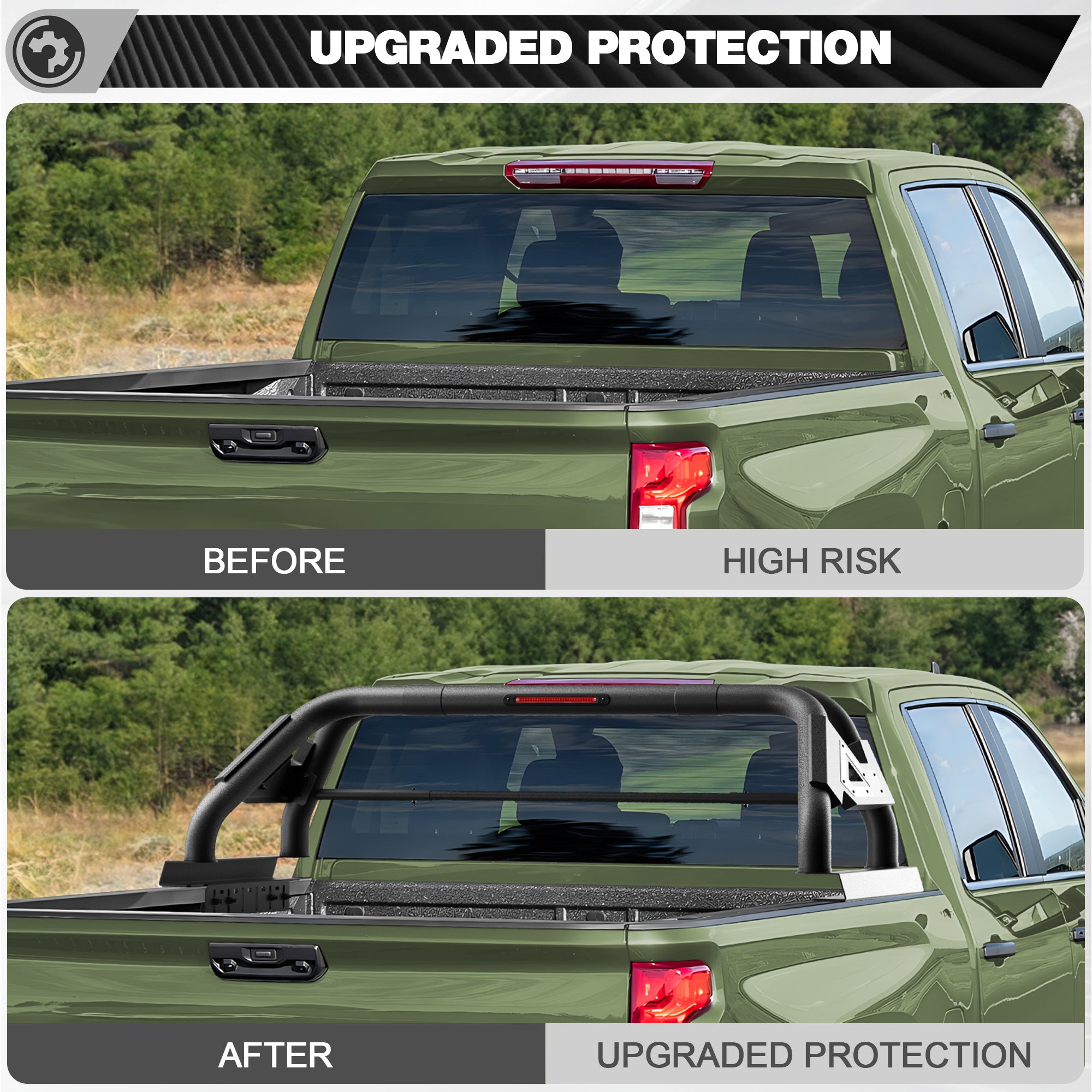 Truck Roll Bar for Full-Size Trucks, Heavy Duty Steel Chase Rack & Truck Bed Rack with Cab Protection for Ford F-150, Super Duty, Chevy Silverado, GMC Sierra, Ram, Toyota Tundra & Nissan Titan