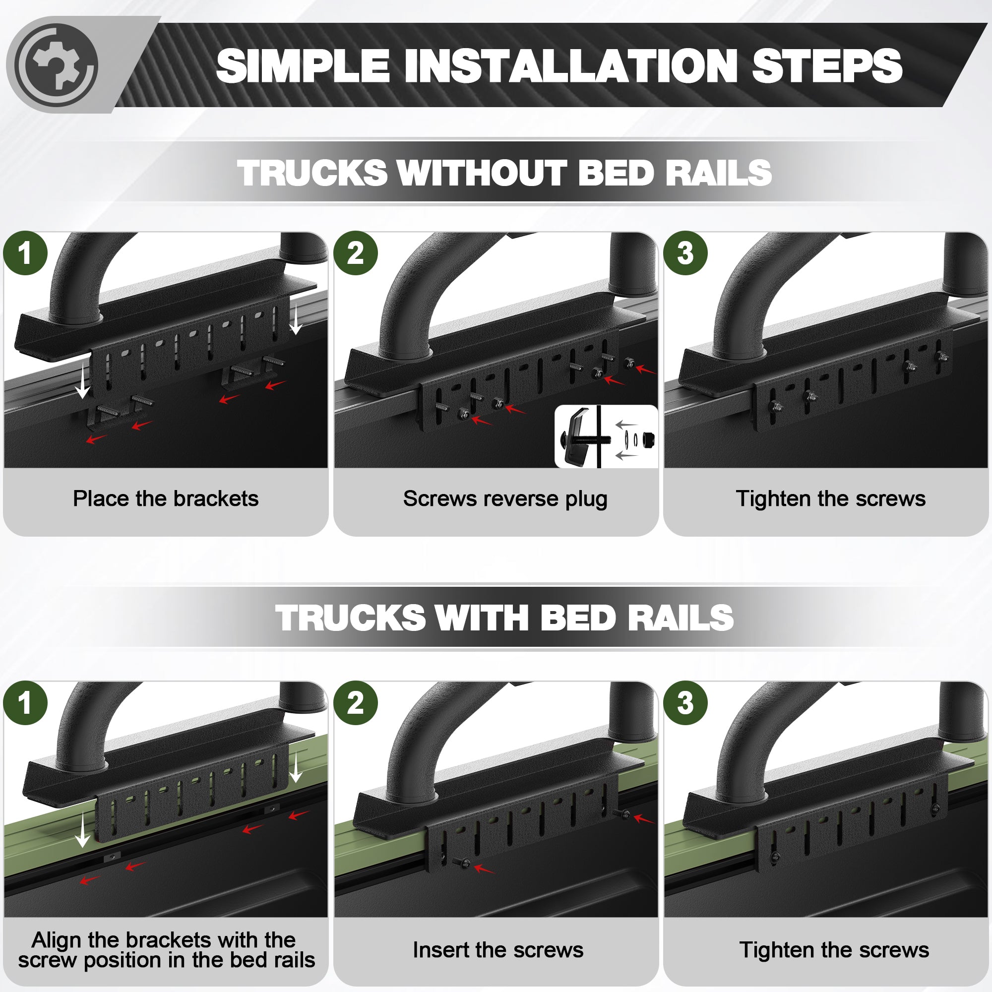 Truck Roll Bar for Full-Size Trucks, Heavy Duty Steel Chase Rack & Truck Bed Rack with Cab Protection for Ford F-150, Super Duty, Chevy Silverado, GMC Sierra, Ram, Toyota Tundra & Nissan Titan