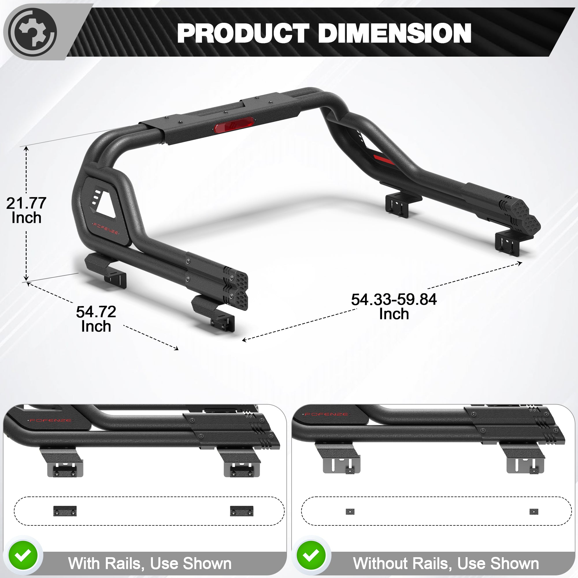 Truck Roll Bar for Mid-Size Trucks, Adjustable Sport Bar & Chase Rack Compatible with Toyota Tacoma, Jeep Gladiator JT, Chevy Colorado, GMC Canyon, Ford Ranger, Nissan Frontier & Honda Ridgeline