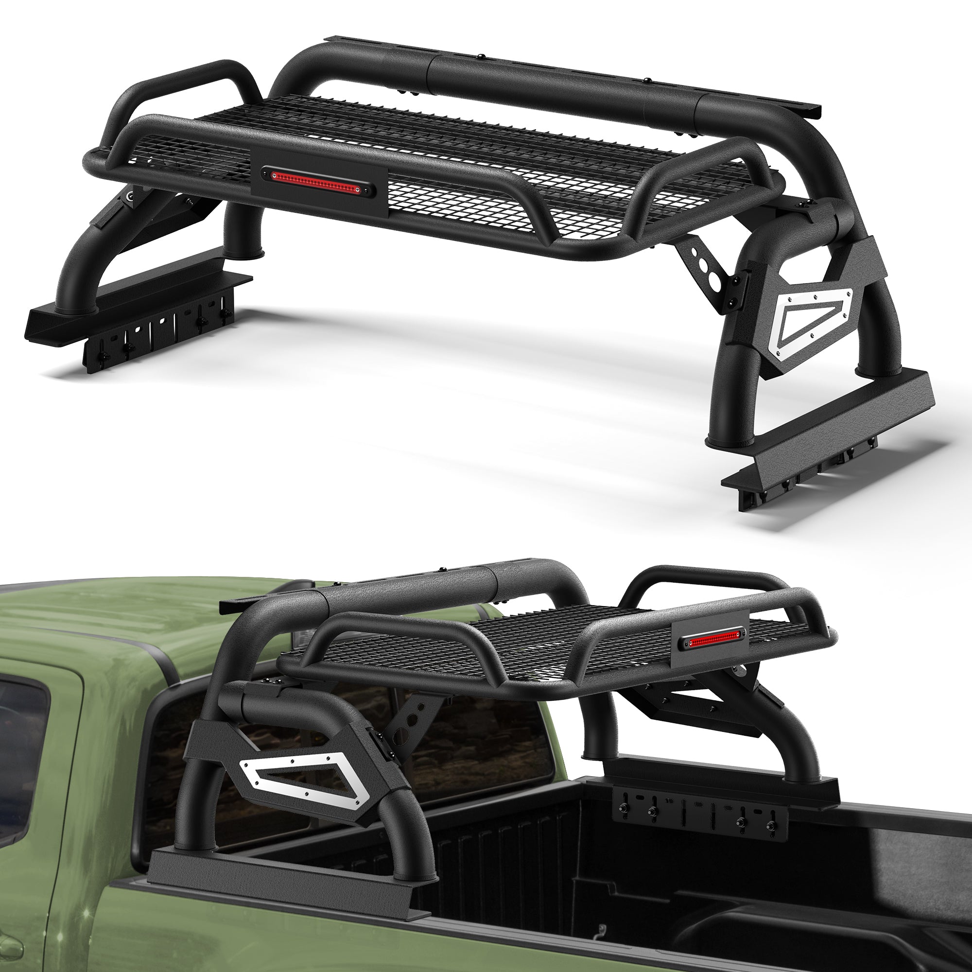 Truck Roll Bar with Cargo Basket for Mid-Size Trucks, Overland Sport Bar Bed Rack