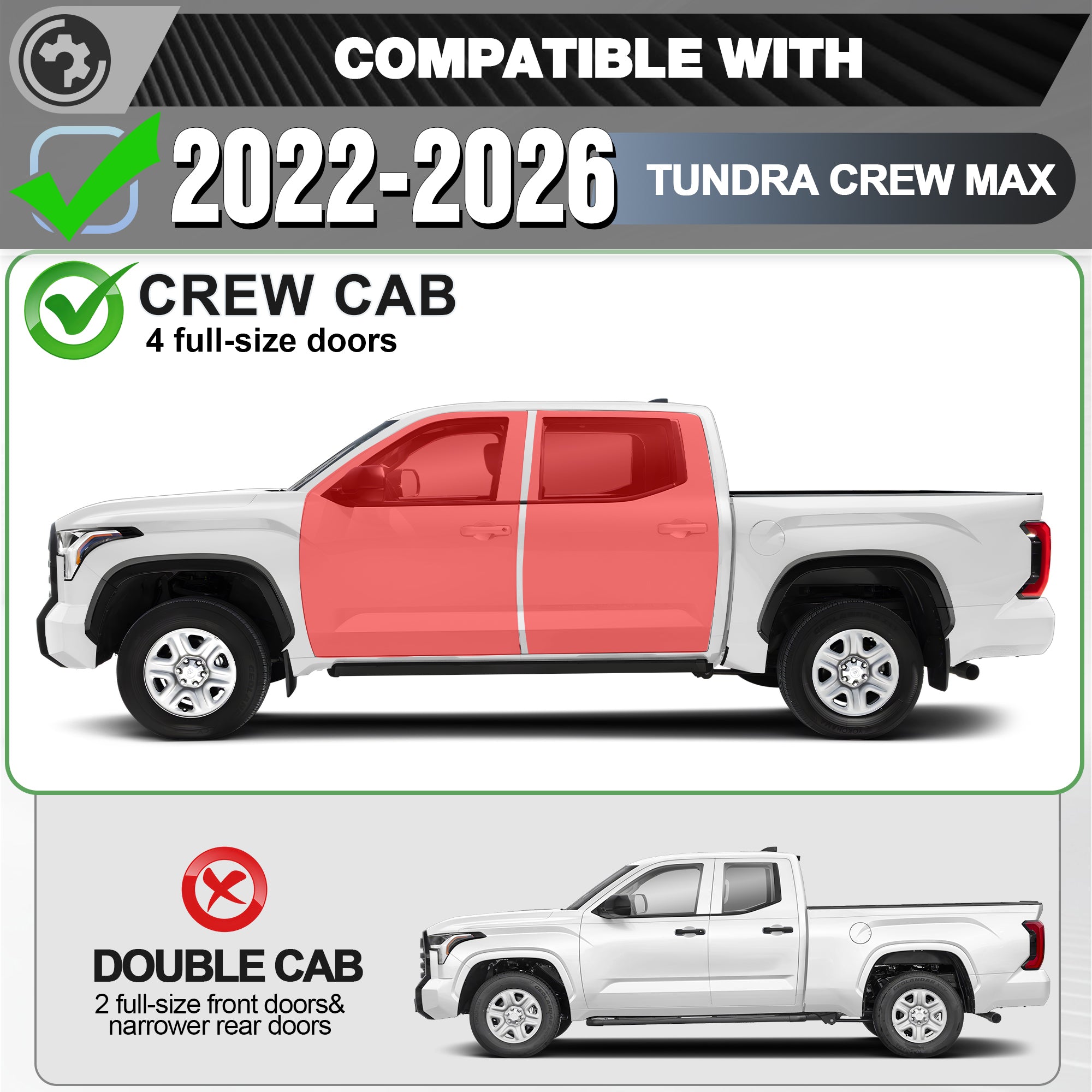 Tundra Running Boards Side Steps for 2022 2023 2024 2025 2026 Toyota Tundra CrewMax