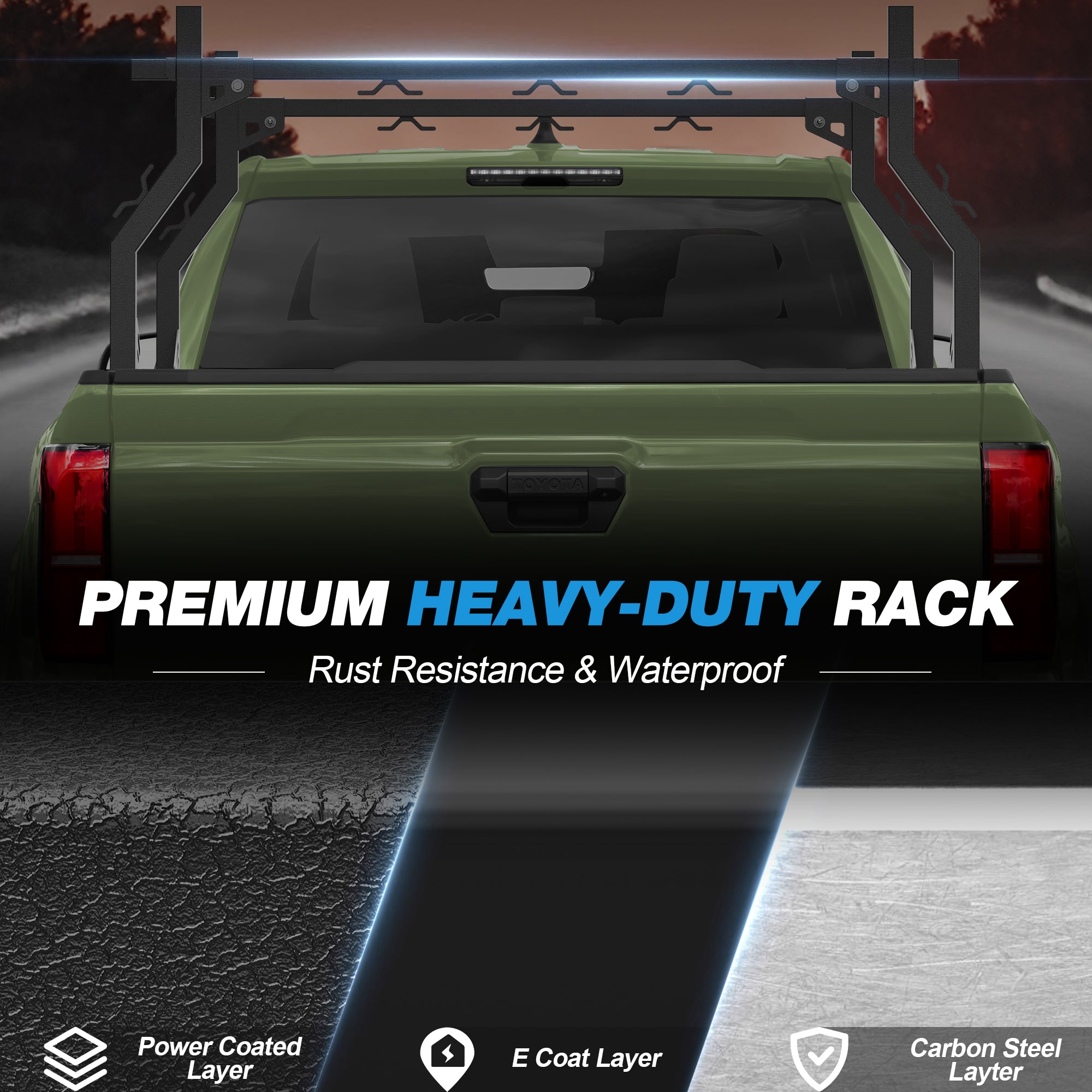 Universal Truck Bed Rack for Pickup Trucks, Heavy Duty Adjustable Ladder Rack for Kayak, Bike & Rooftop Tent, No-Drill Cargo Rack with 1000 lbs Capacity