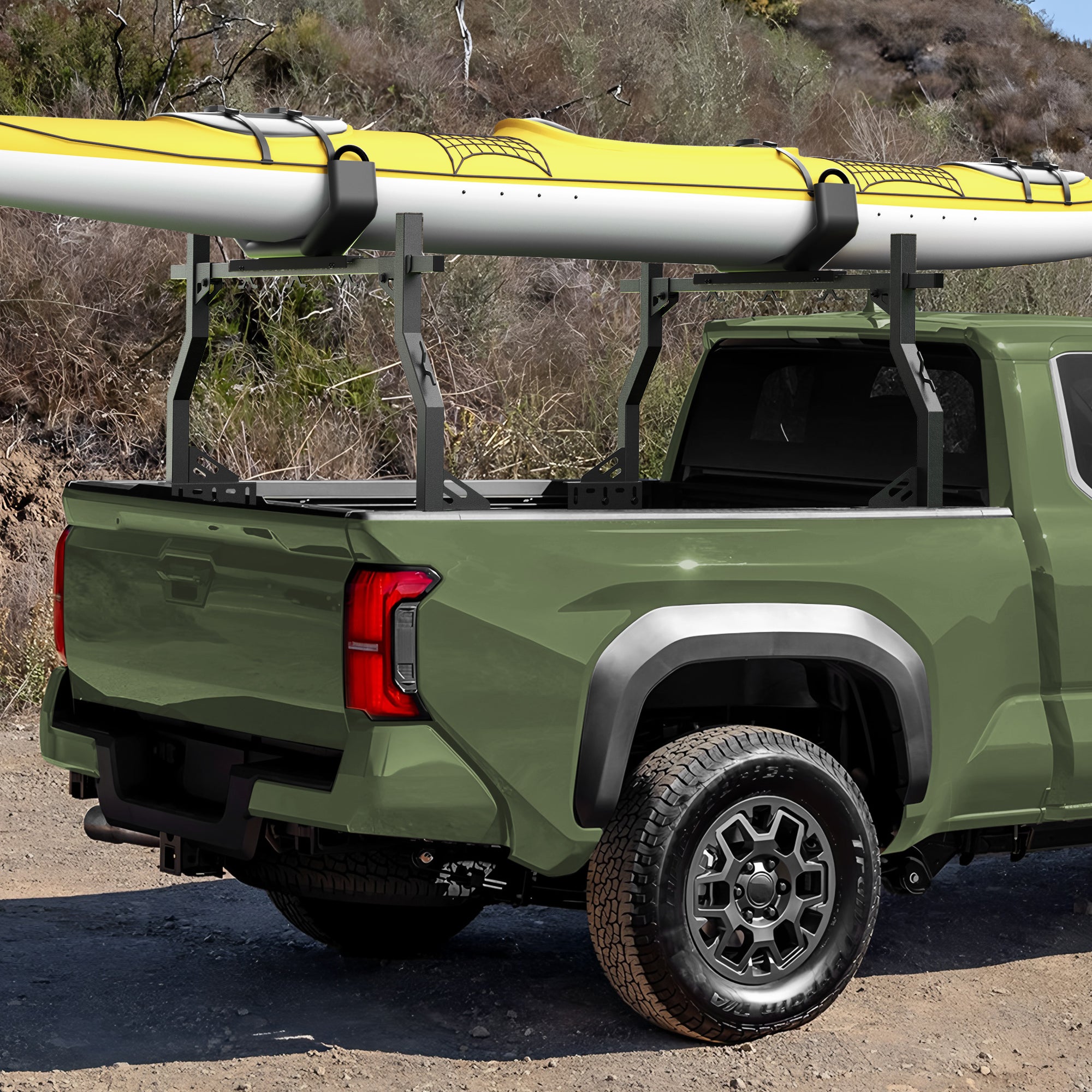 Universal Truck Bed Rack for Pickup Trucks, Heavy Duty Adjustable Ladder Rack for Kayak, Bike & Rooftop Tent, No-Drill Cargo Rack with 1000 lbs Capacity