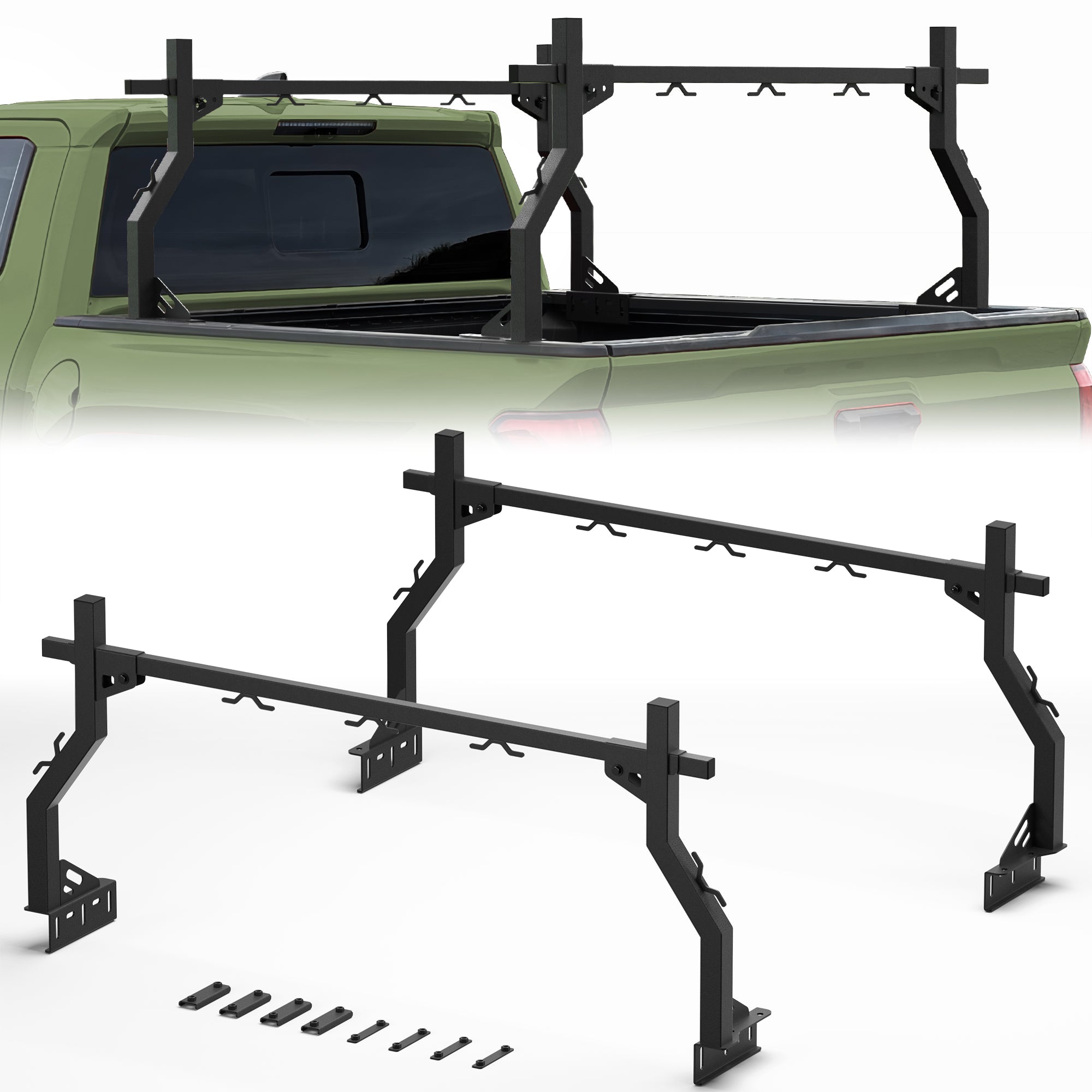 Universal Truck Bed Rack for Pickup Trucks, Heavy Duty Adjustable Ladder Rack for Kayak, Bike & Rooftop Tent, No-Drill Cargo Rack with 1000 lbs Capacity