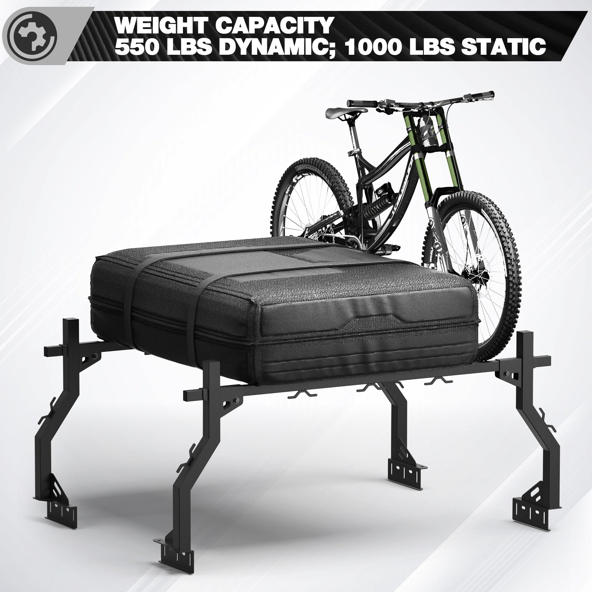 Universal Truck Bed Rack for Pickup Trucks, Heavy Duty Adjustable Ladder Rack for Kayak, Bike & Rooftop Tent, No-Drill Cargo Rack with 1000 lbs Capacity