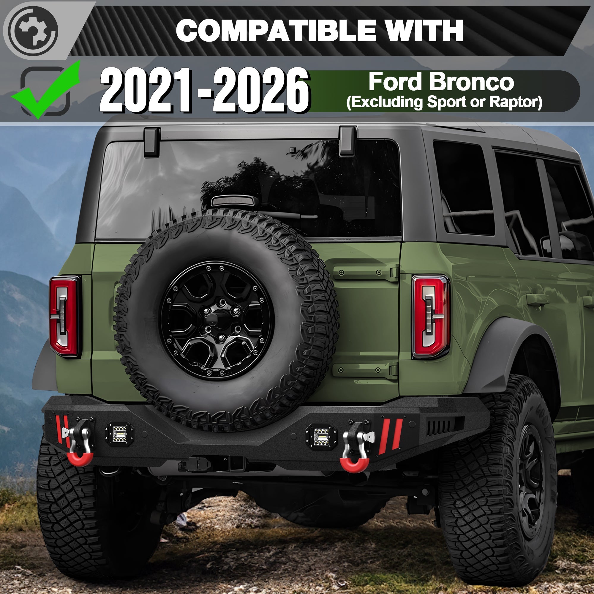 Bronco Rear Bumper Compatible with Ford Bronco 2021 2022 2023 2024 2025 - nadiaauto