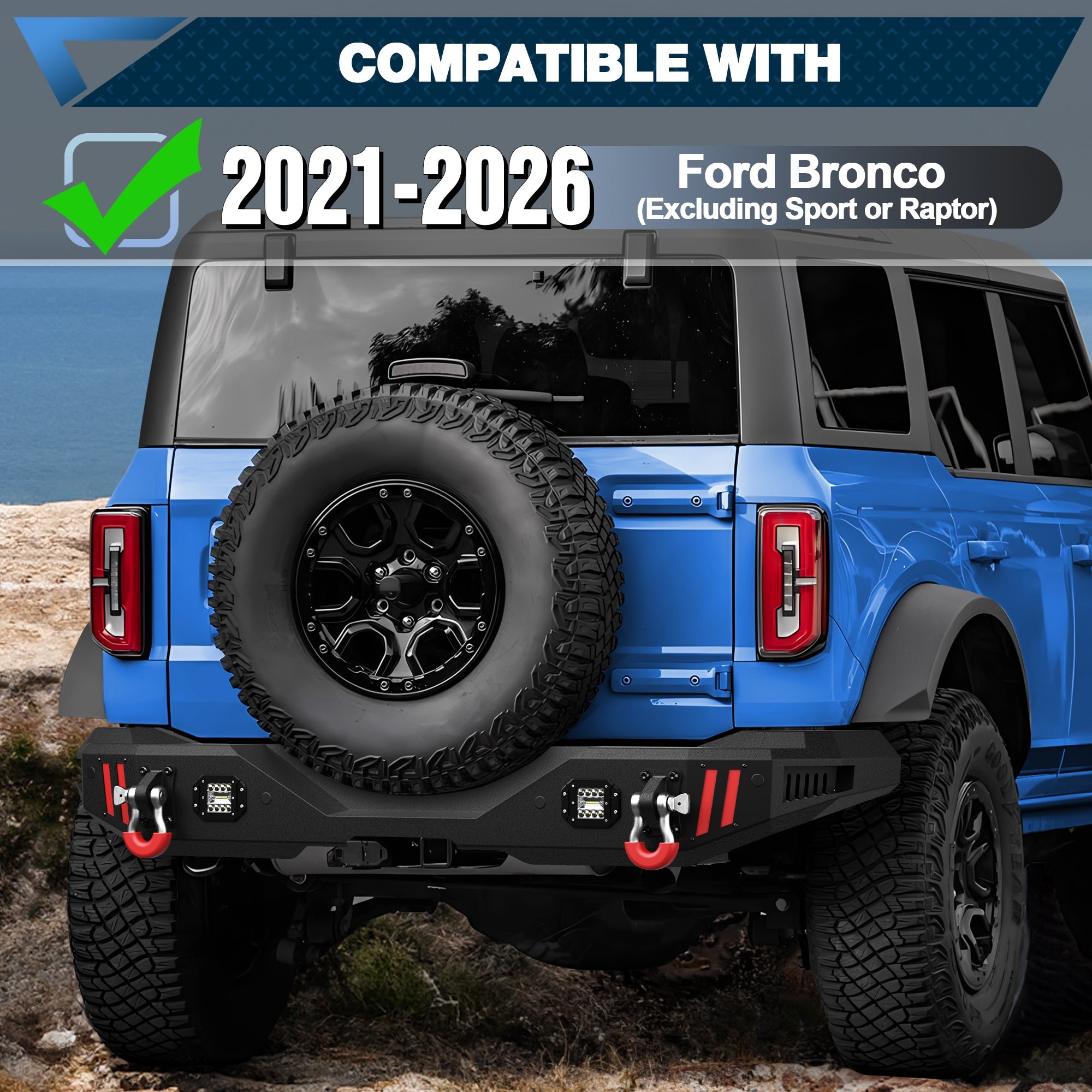 Bronco Rear Bumper Compatible with Ford Bronco 2021 2022 2023 2024 2025 (Excluding Bronco Sport or Raptor) - nadiaauto