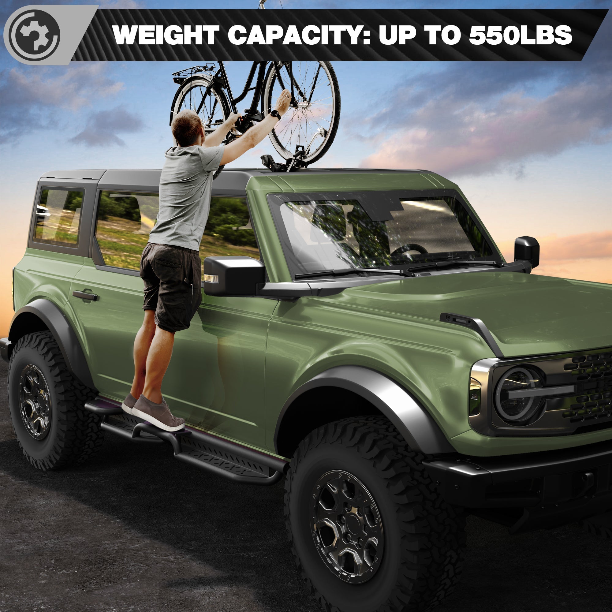 Bronco Running Boards Side Step Compatible Ford Bronco 2021 2022 2023 2024 2025 (Not for Sport) - nadiaauto