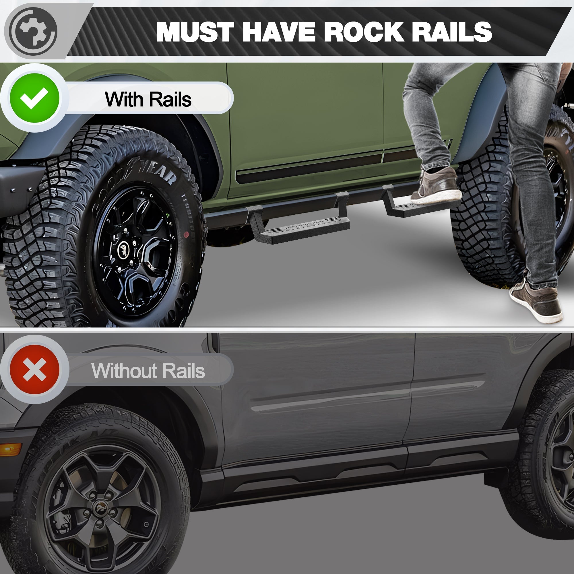 Bronco Running Boards Side Steps Ford Bronco 2021 2022 2023 2024 2025 4-Door/2-Door (4 Packs) - nadiaauto