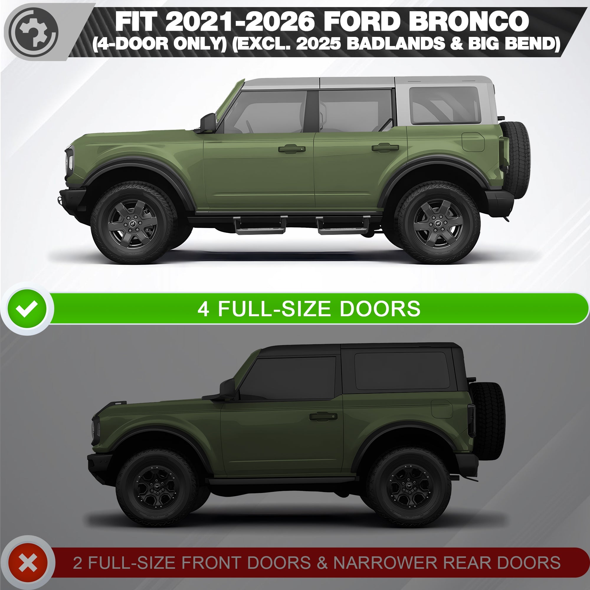 Bronco Running Boards Side Steps Ford Bronco 2021 2022 2023 2024 2025 4-Door/2-Door (4 Packs) - nadiaauto