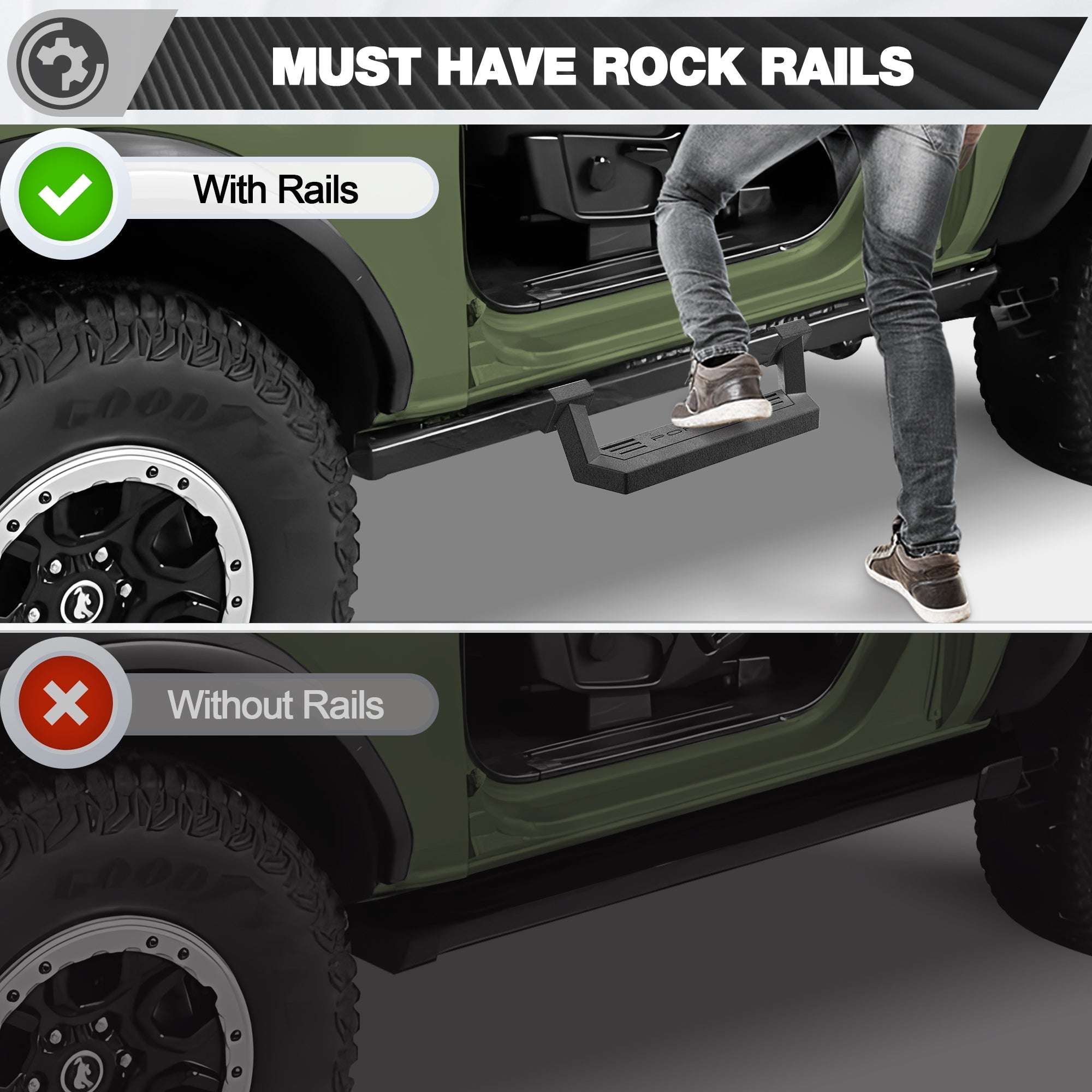 Bronco Side Steps for Rock Rails Compatible with 2021-2025 Ford Bronco 2-Door - nadiaauto