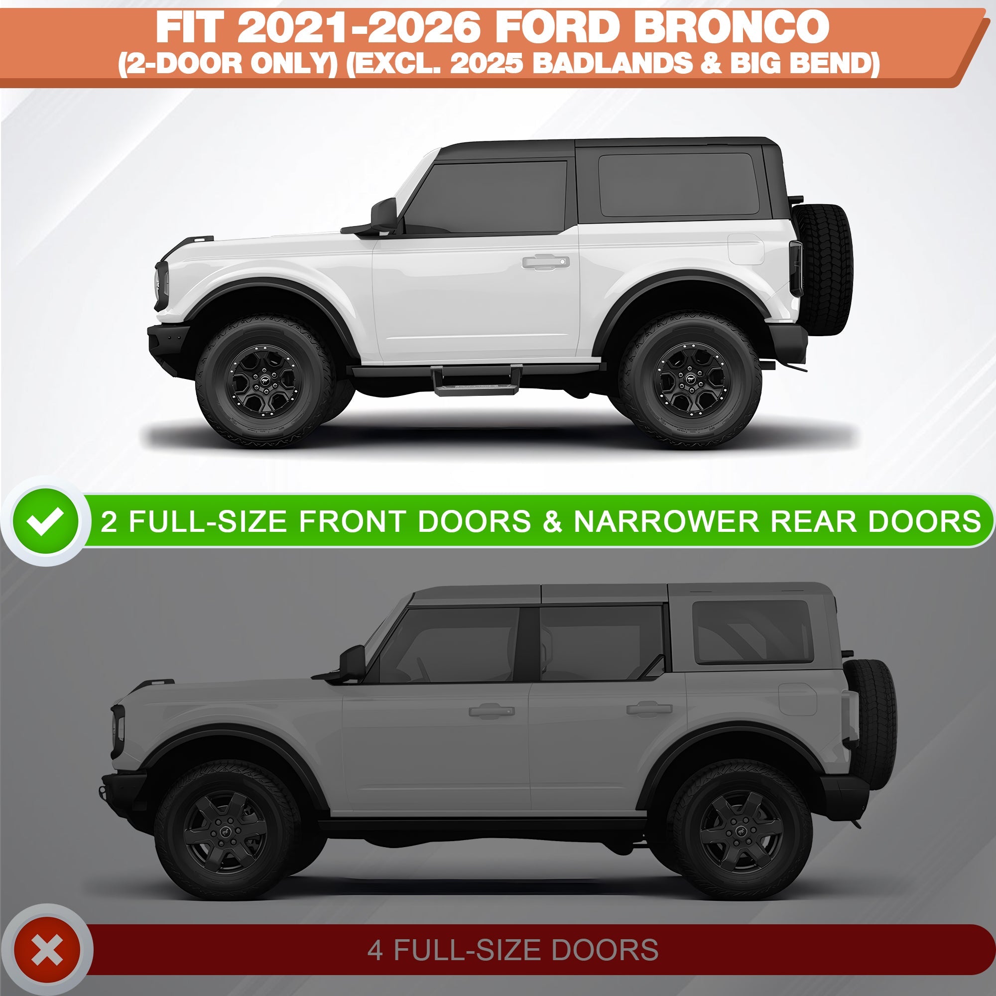 Bronco Side Steps for Rock Rails Compatible with 2021 - 2025 Ford Bronco 2 - Door - nadiaauto